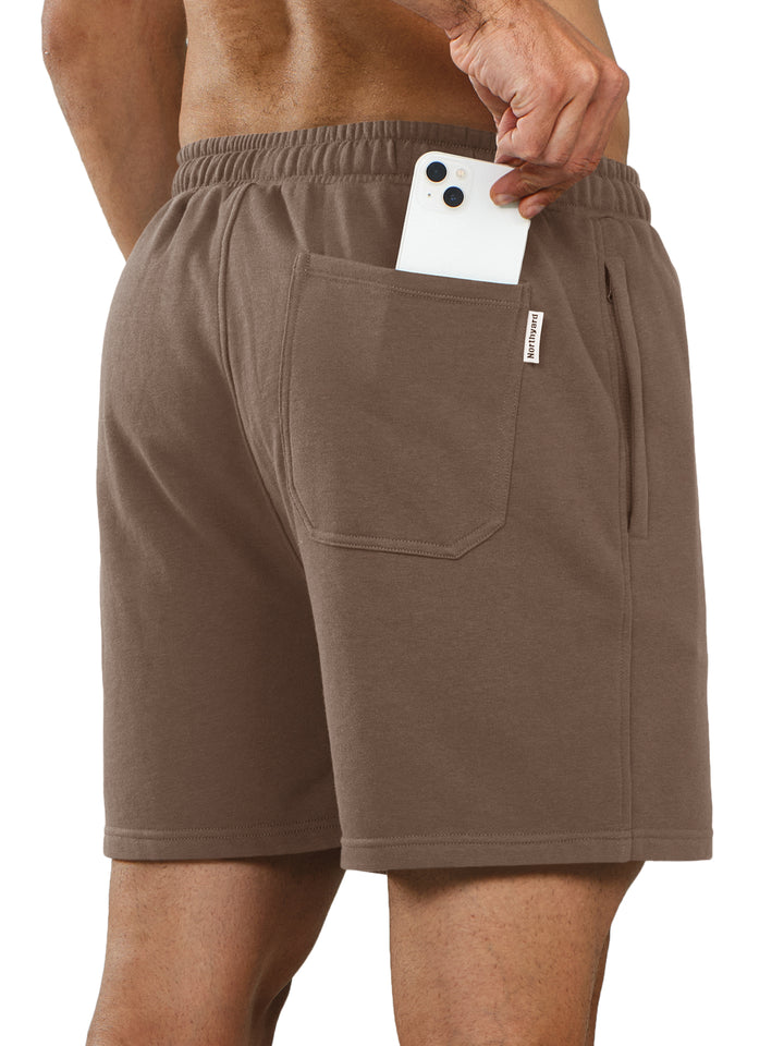 Northyard Men's Coffee Cotton 5 inch Lounge Sweat Shorts with Pockets for Work Running Back