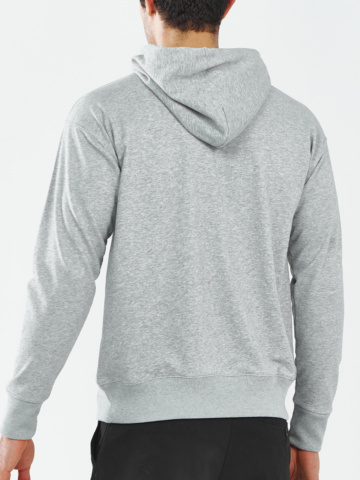 Men's Grey Heather Cotton Hoodies Pullover Long Sleeve Athletic Casual Sweatshirts Back