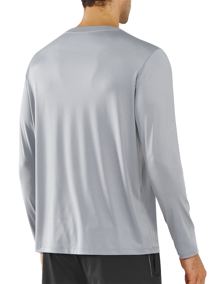 Men's Long Sleeve Compression Gym Shirts Light Grey Back