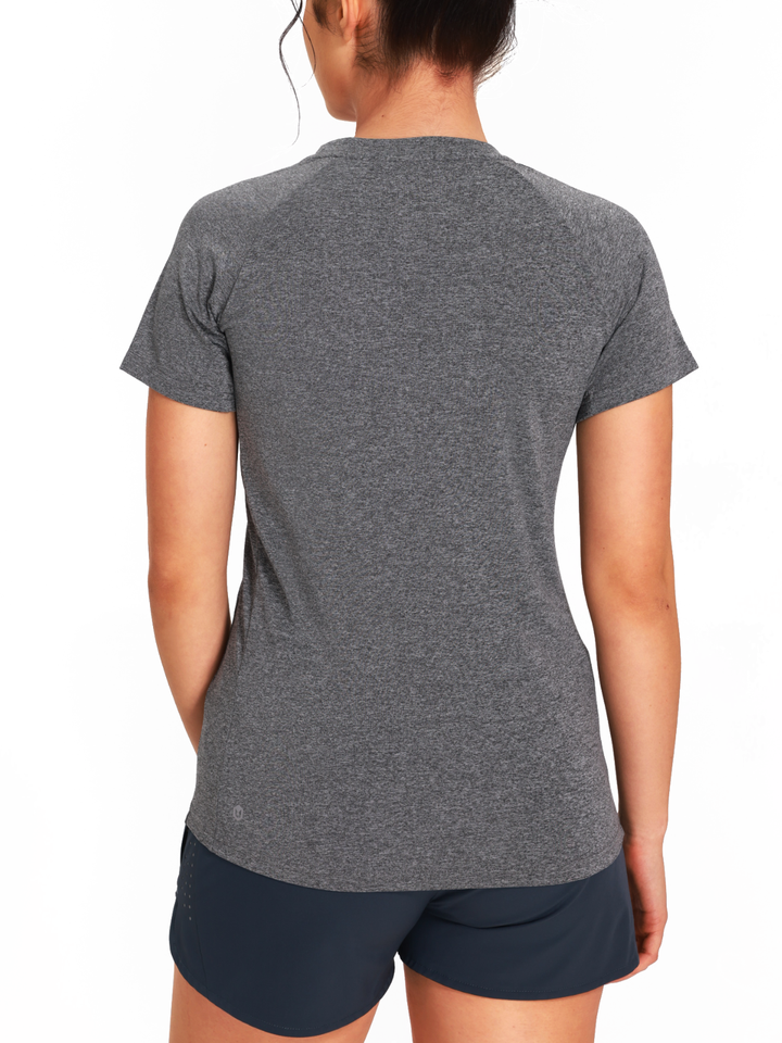 Women's Smoke Heather Yoga Compression Running T Shirts Back