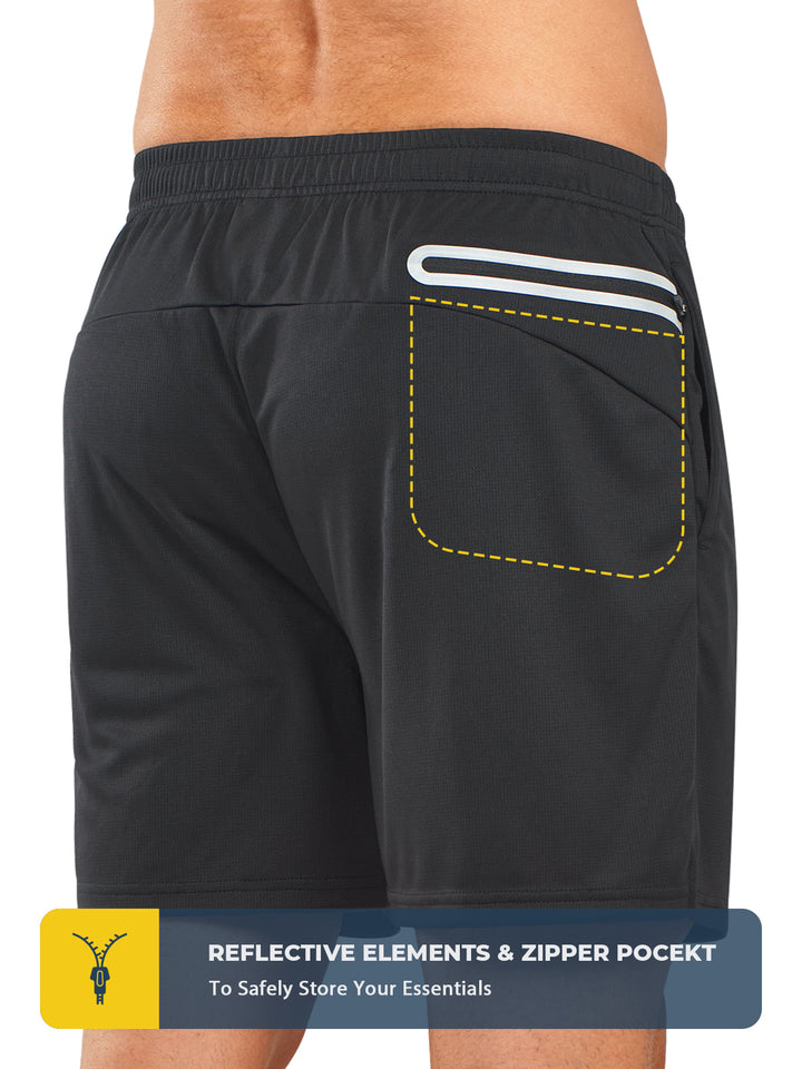 Men's Black 5-inch Tennis Mesh Shorts with Pockets Quick Dry for Gym Running Back
