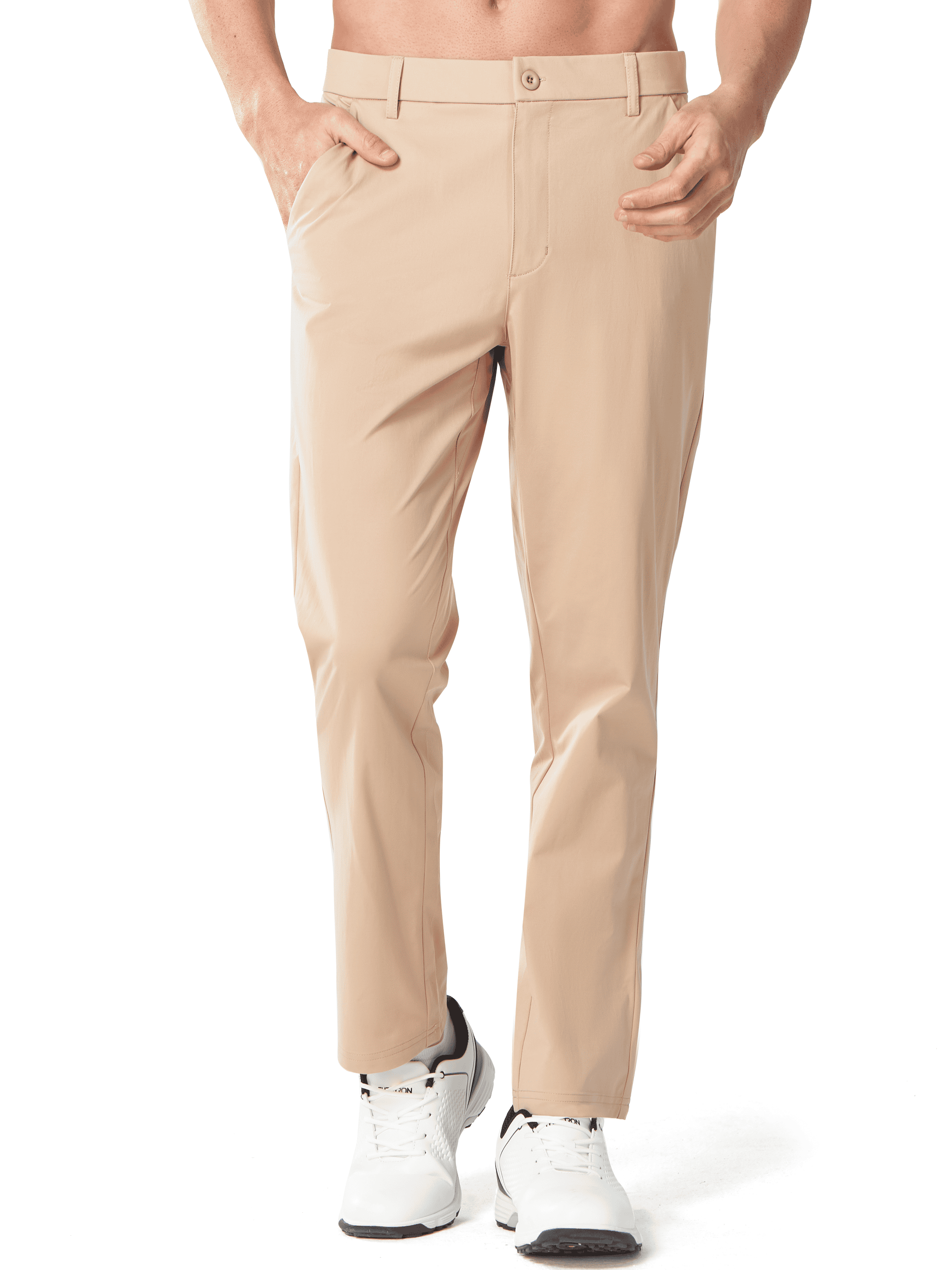 Men's Stretch 30"/32"/34" Golf Pants - Front View Light khaki