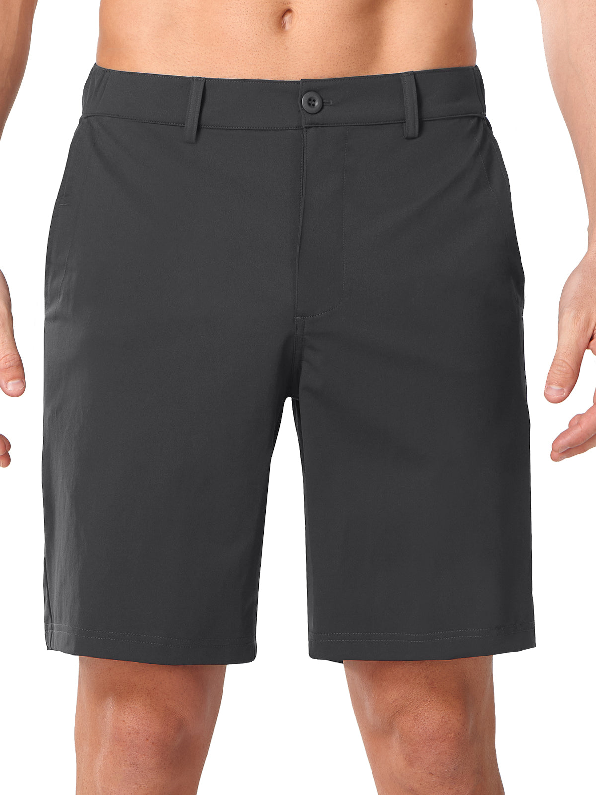 Darkgrey Men's 9 Inch Inseam Golf Shorts - Front View Flat Front Performance Trousers