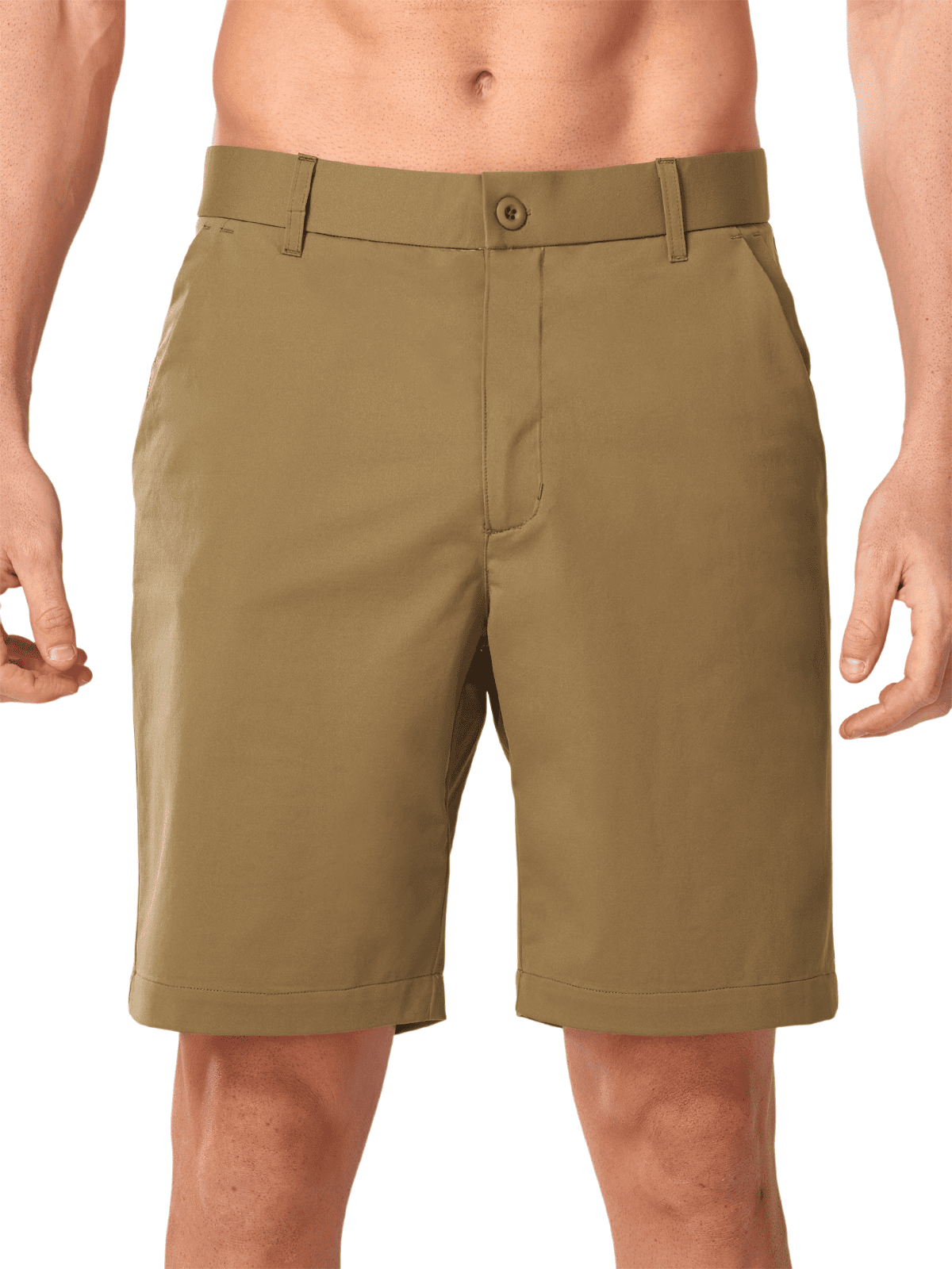 Darkkhaki Men's 9 Inch Inseam Golf Shorts - Front View Tailored Straight Fit Performance Shorts