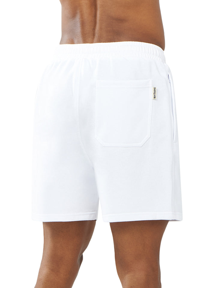 Northyard Men's White Cotton 5 inch Lounge Sweat Shorts with Pockets for Work Running Back