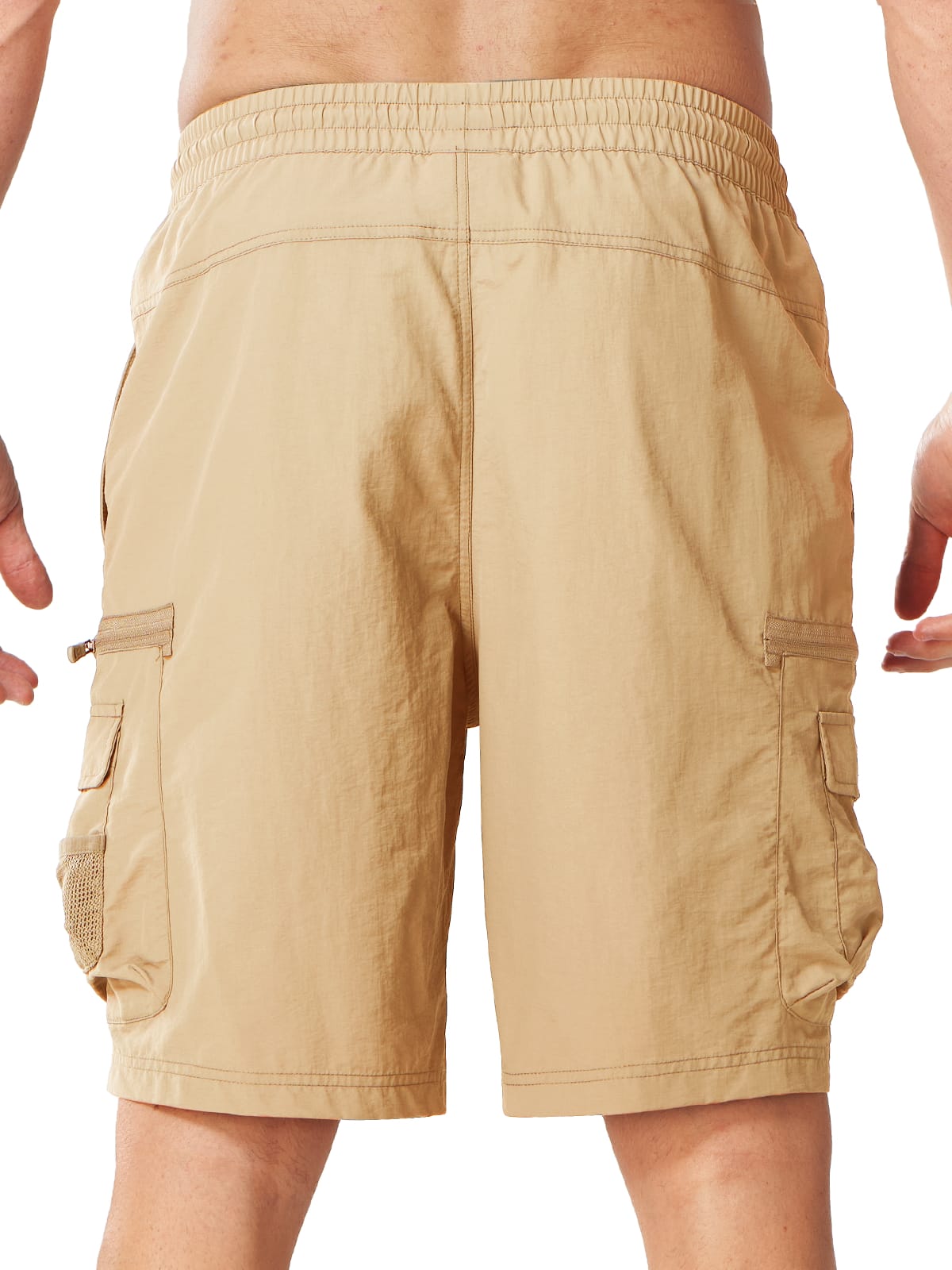 Khaki Quick Dry Tactical Fishing Shorts - Full Back View