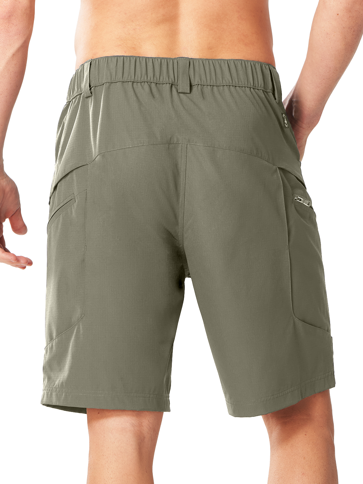 Sage Green Men's Outdoor Cargo Shorts - Back View Featuring Secure Button-Closure Pockets