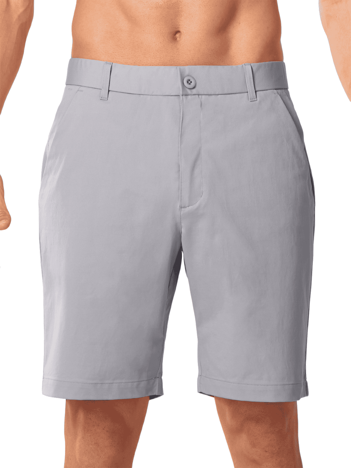 Lightgrey Men's 9 Inch Inseam Golf Shorts - Front View Tailored Straight Fit Performance Shorts