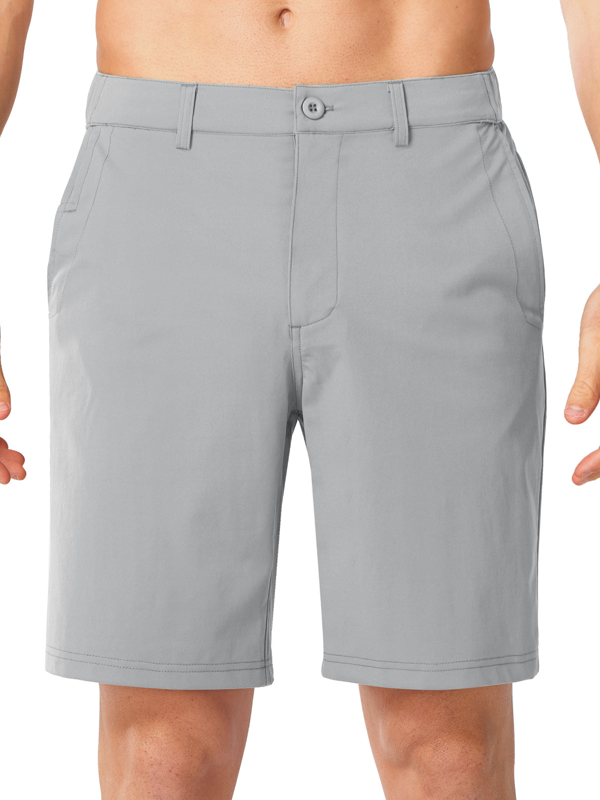 Lightgrey Men's 9 Inch Inseam Golf Shorts - Front View Flat Front Performance Trousers