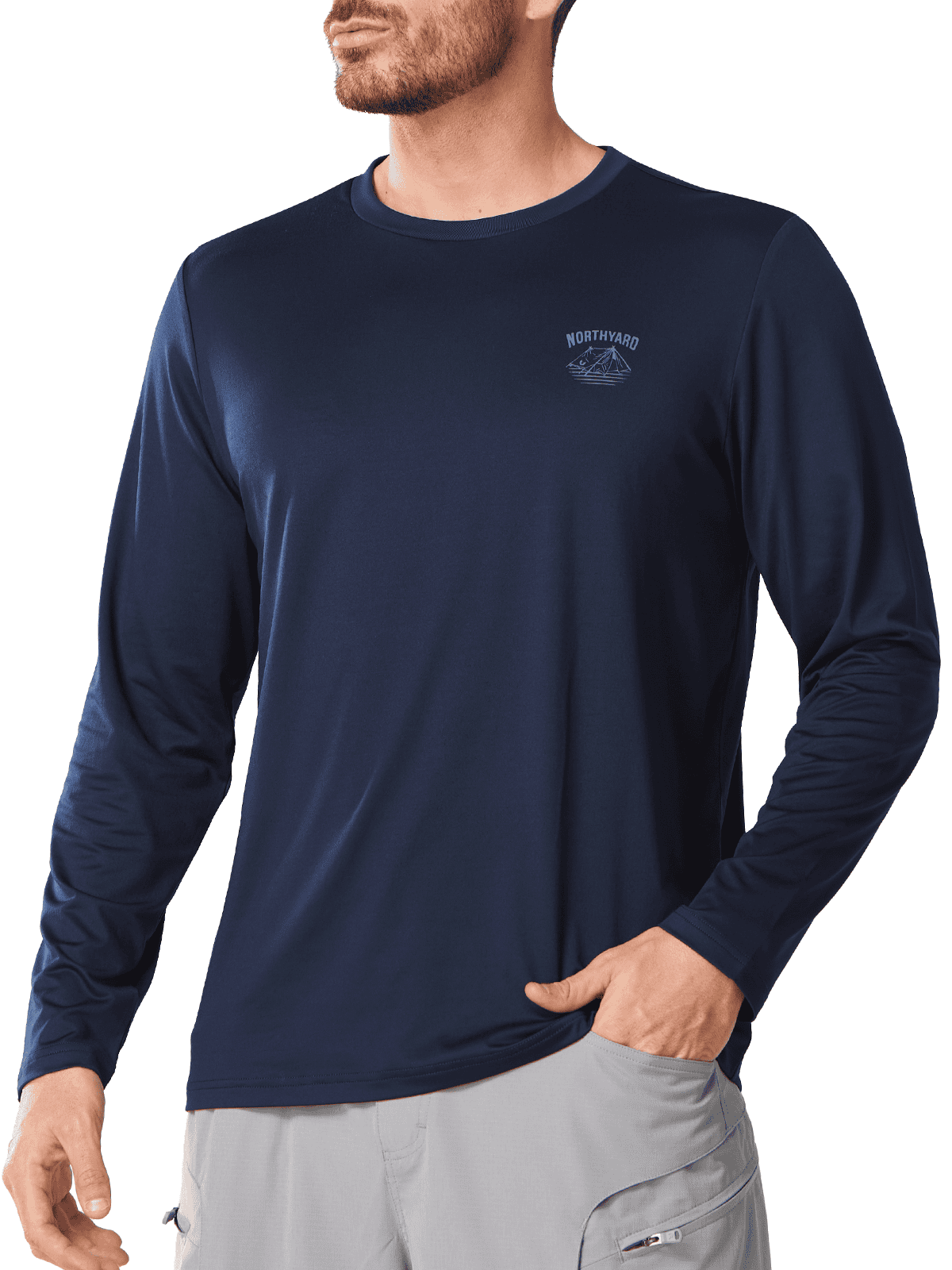 Navy Men's UPF 50+ Long Sleeve Sun Protection Shirt - Front View