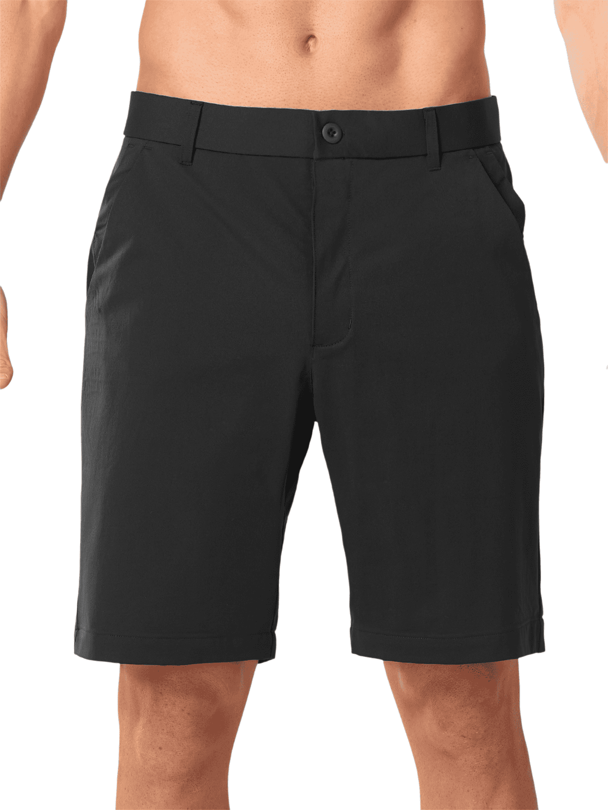 Black Men's 9 Inch Inseam Golf Shorts - Front View Tailored Straight Fit Performance Shorts