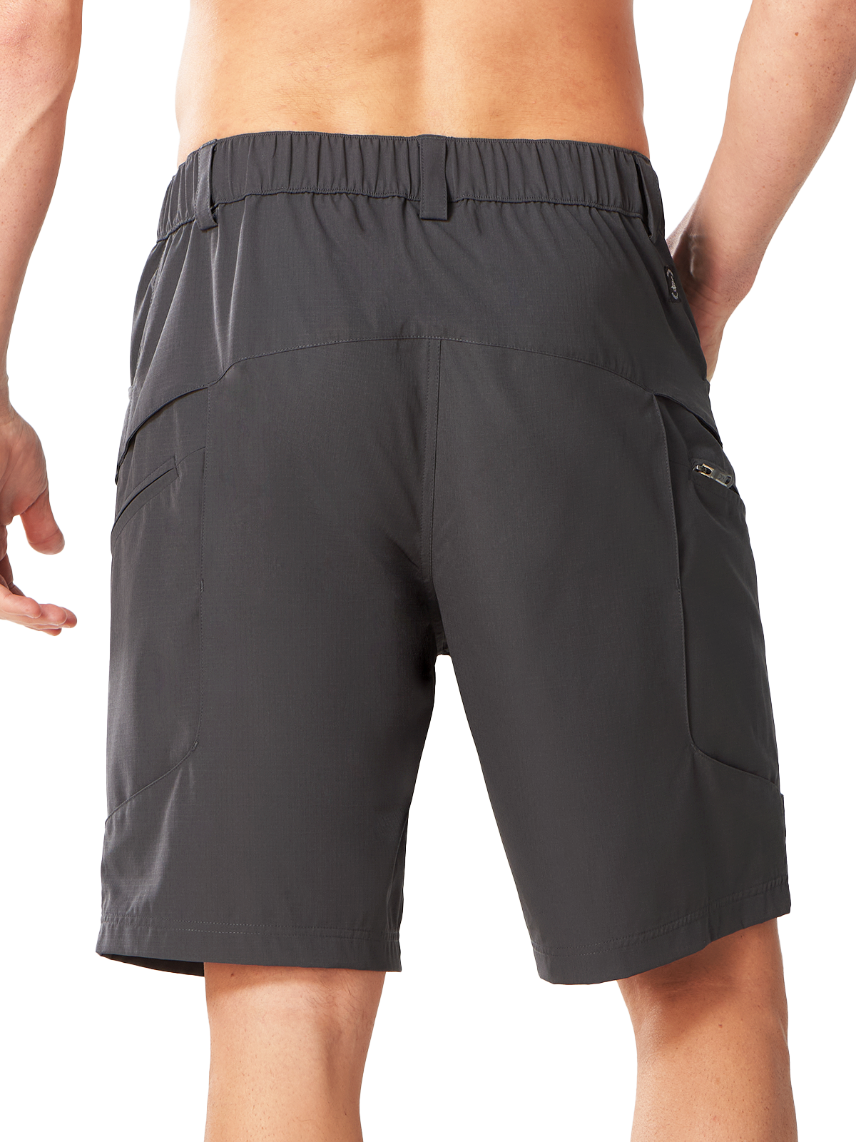 Dark Grey Men's Outdoor Cargo Shorts - Back View Featuring Secure Button-Closure Pockets