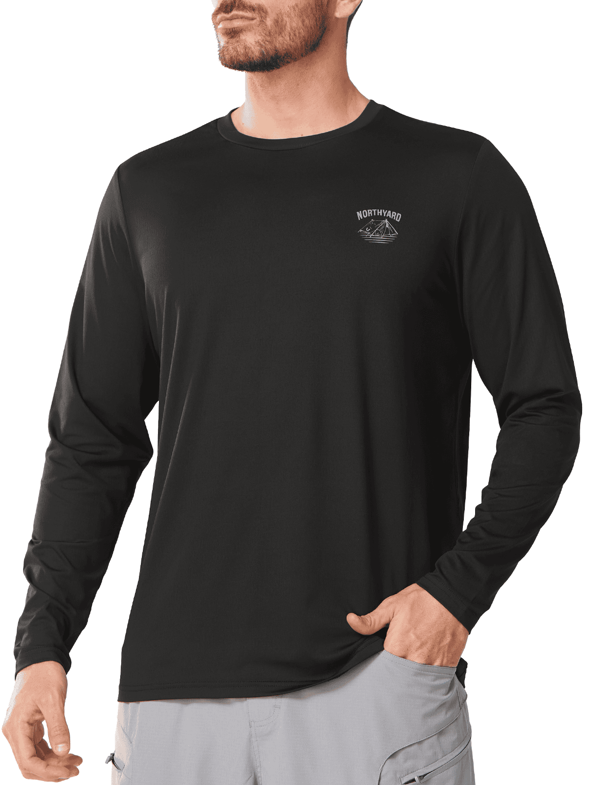 Black Men's UPF 50+ Long Sleeve Sun Protection Shirt - Front View