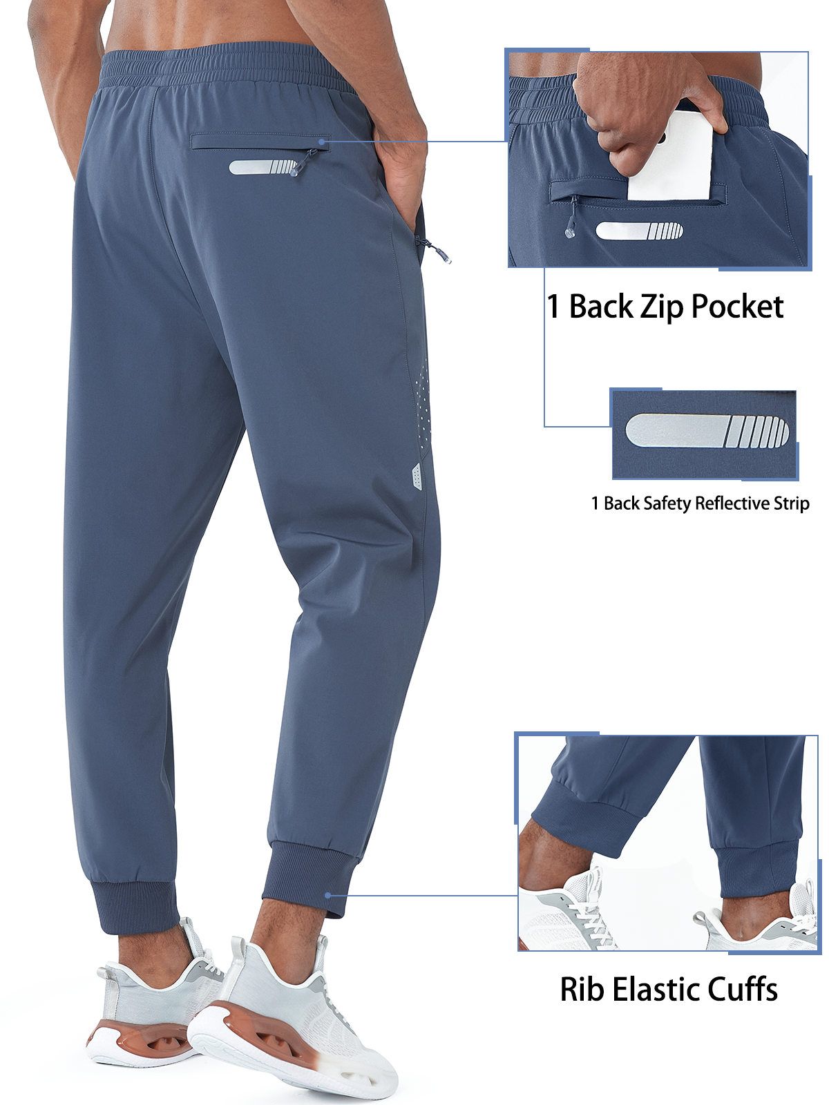 
Mens Cool Grey Fleece Vuori Joggers Workout Hiking Sweatpants With Zipper Pocket Back