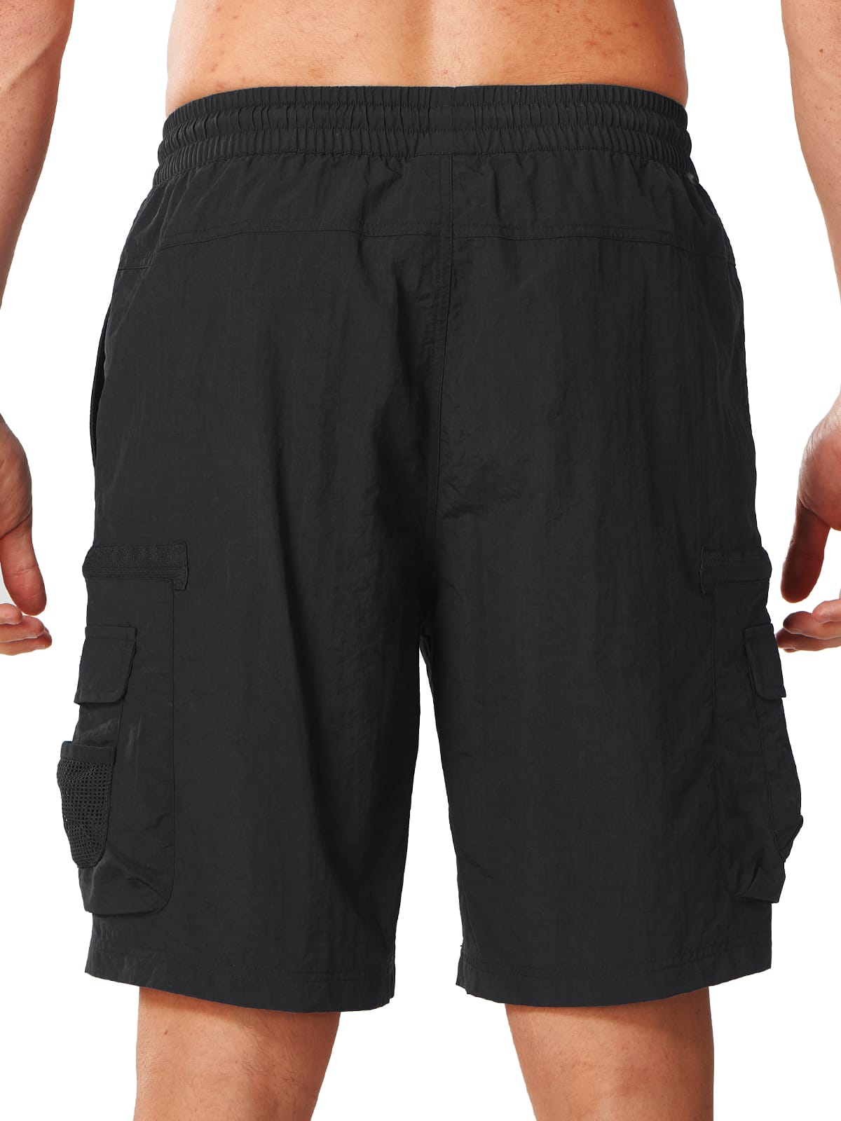 Black Quick Dry Tactical Fishing Shorts - Full Back View