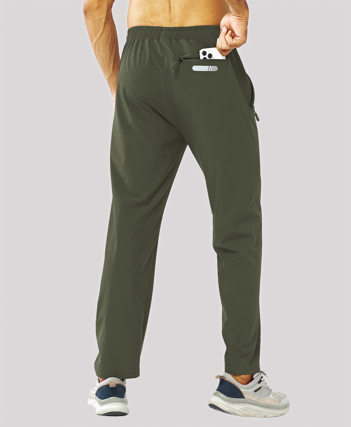 
Men's Lightweight Running Pants with Zipper Pockets — Army Green