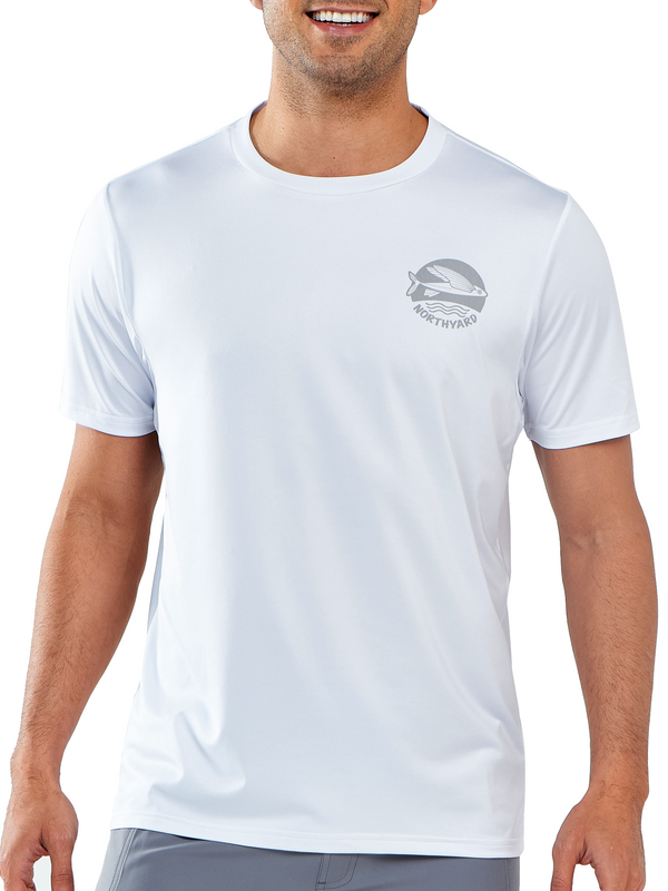 Norhyard Men's White Short Sleeve Fishing T-Shirts UV Sun Protection Dry fit Swim Gym