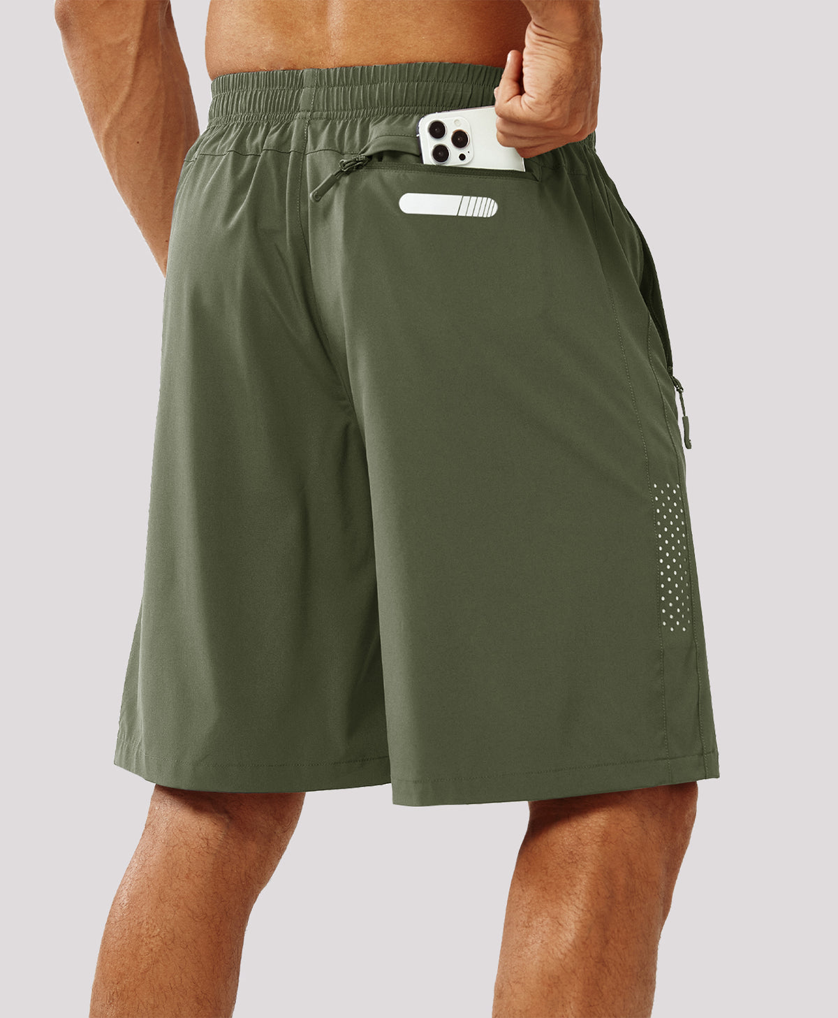 
Men's Hiking 9 Inch Inseam Athletic Shorts Quick Dry Fit Gym Workout — Army Green