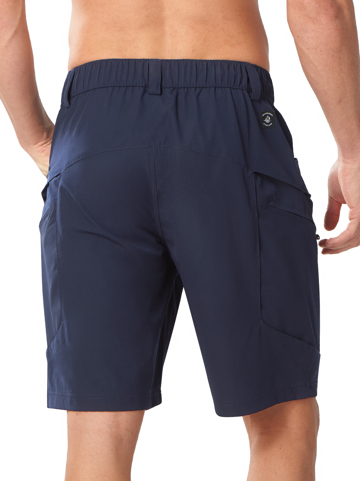 Navy Men's Outdoor Cargo Shorts - Back View Featuring Secure Button-Closure Pockets