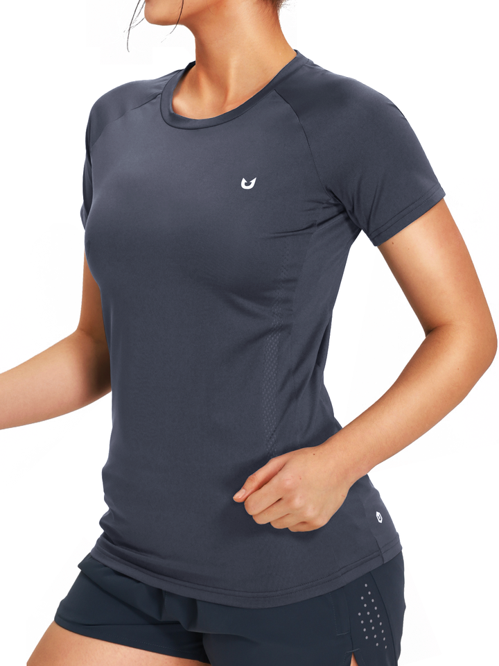 Women's Dark Grey Yoga Compression Running T Shirts Quick-Dry