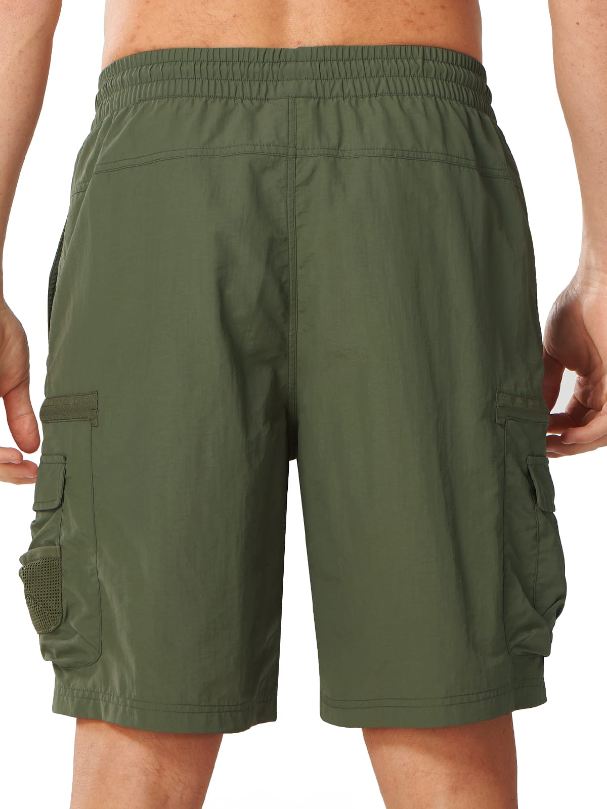 Armygreen Quick Dry Tactical Fishing Shorts - Full Back View