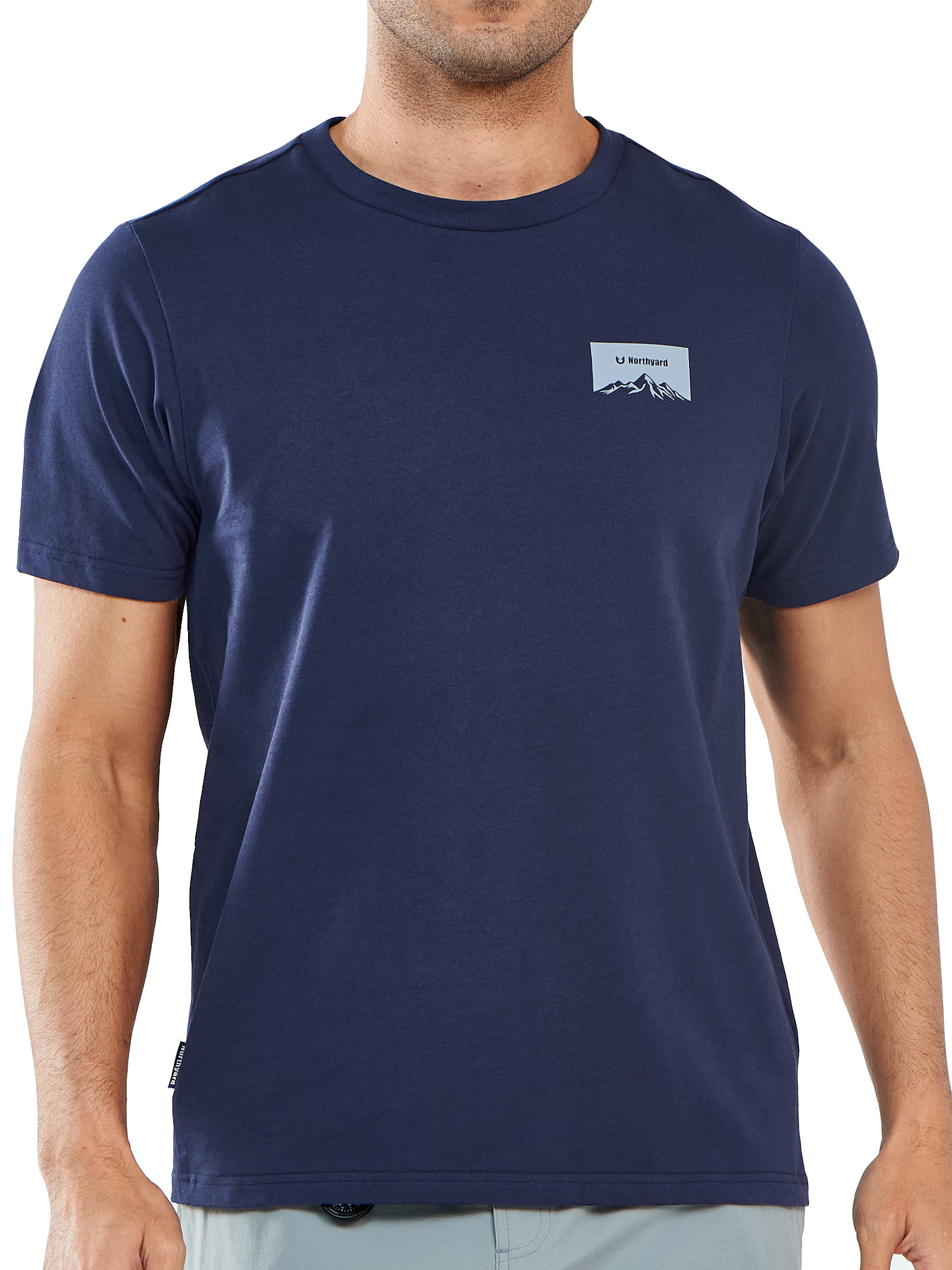 NORTHYARD Men's Navy Cotton Hiking Tee Shirts Heavyweight Casual Crewneck for Outdoor