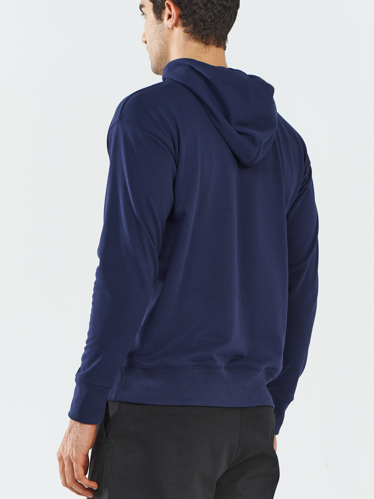 Men's Navy Cotton Hoodies Pullover Long Sleeve Athletic Casual Sweatshirts Back