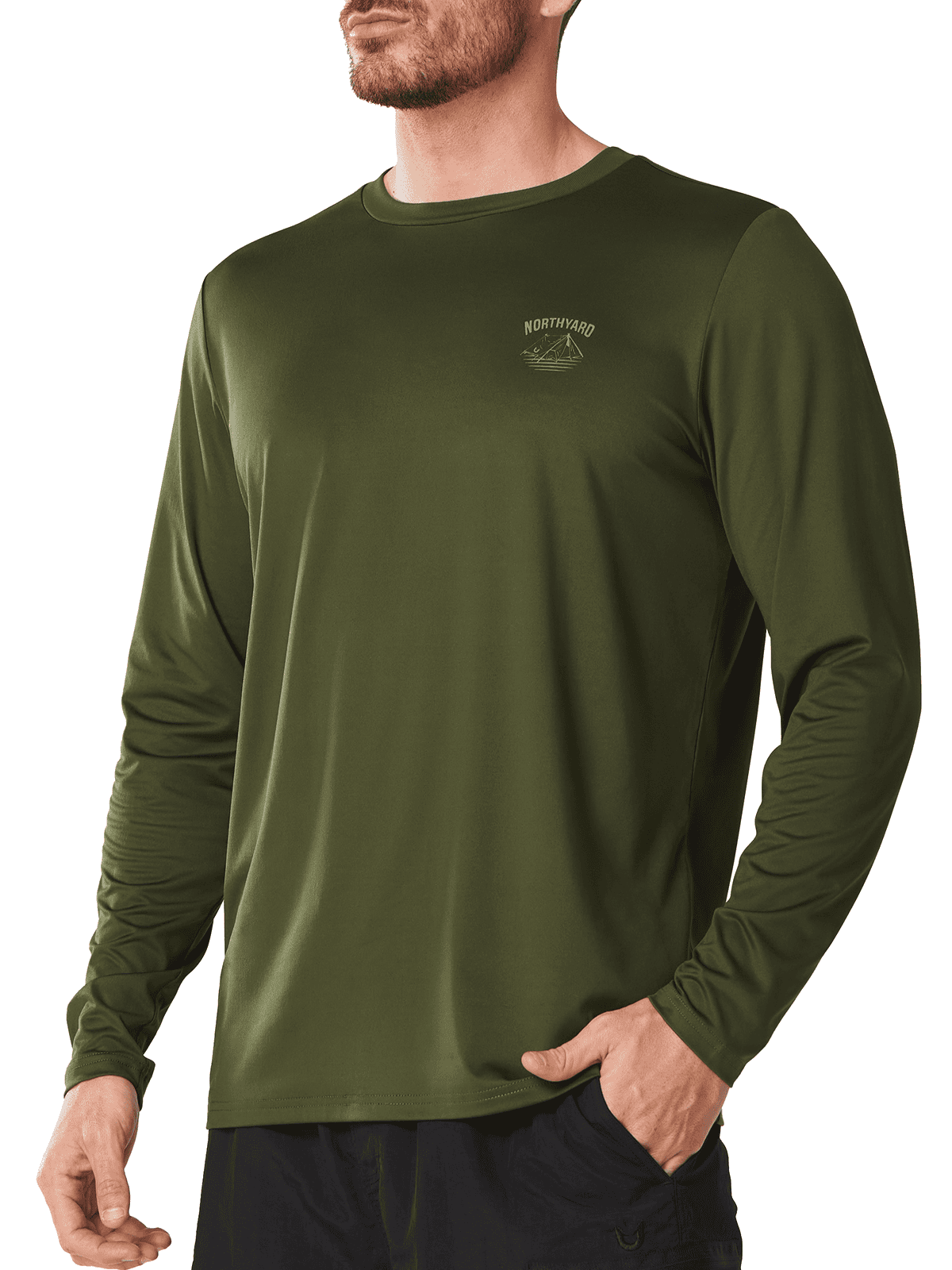 Armygreen Men's UPF 50+ Long Sleeve Sun Protection Shirt - Front View
