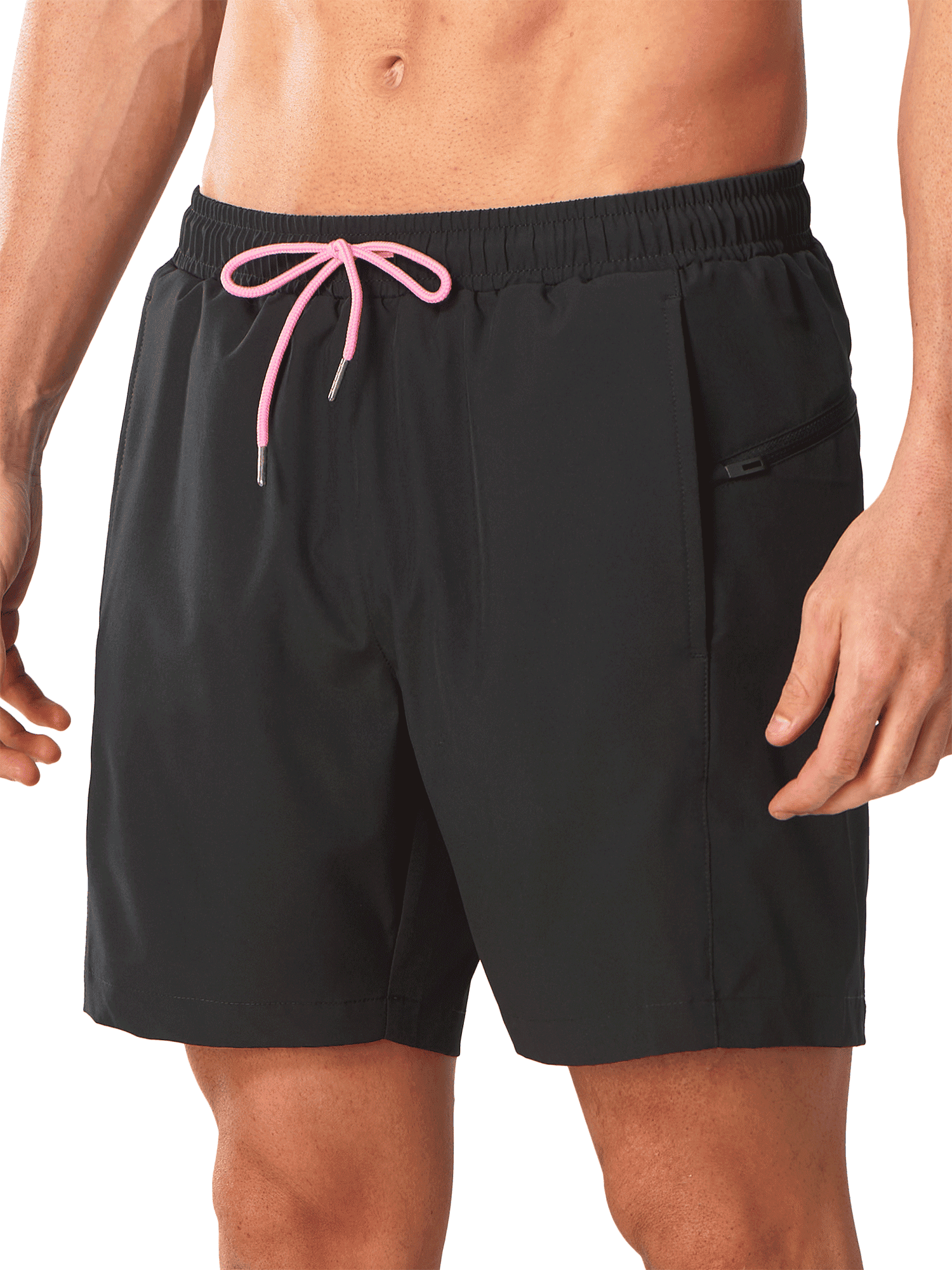 Black Men's 7" 2-in-1 Quick Dry Swim Trunks - Front View
