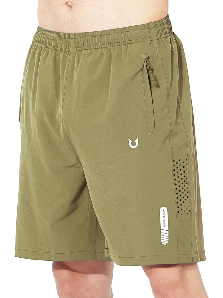 Northyard Men's Athletic Workout 7 Inch Gym Shorts with Zipper Pocket for Hiking Khaki