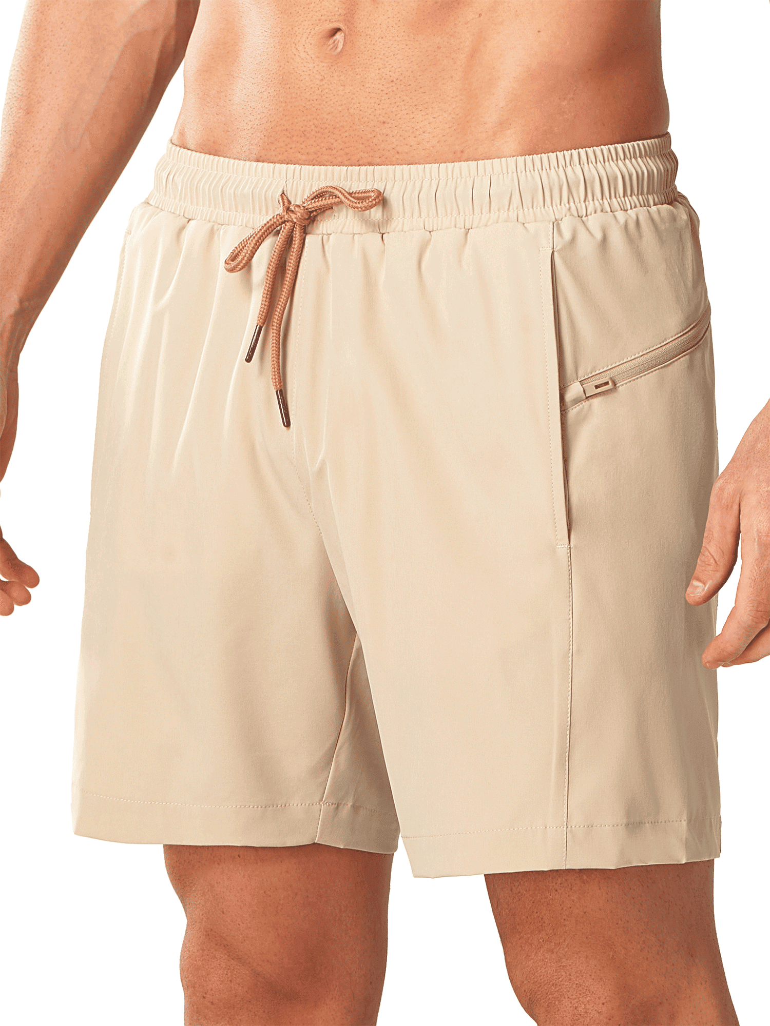 Khaki Men's 7" 2-in-1 Quick Dry Swim Trunks - Front View