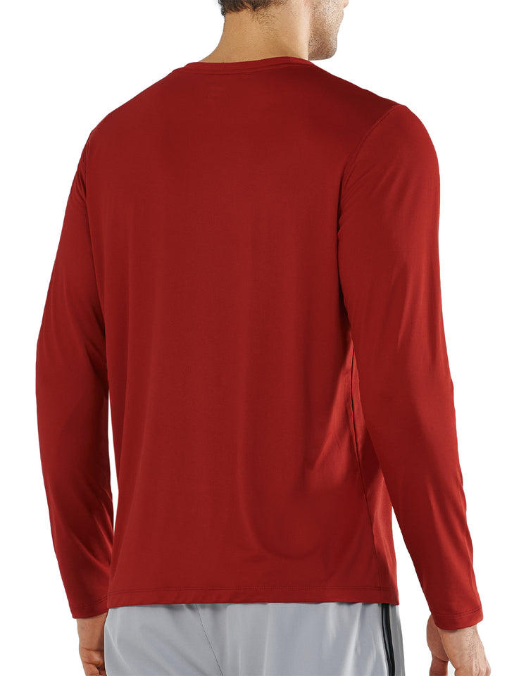 Men's Long Sleeve Compression Gym Shirts Red Ochre Back