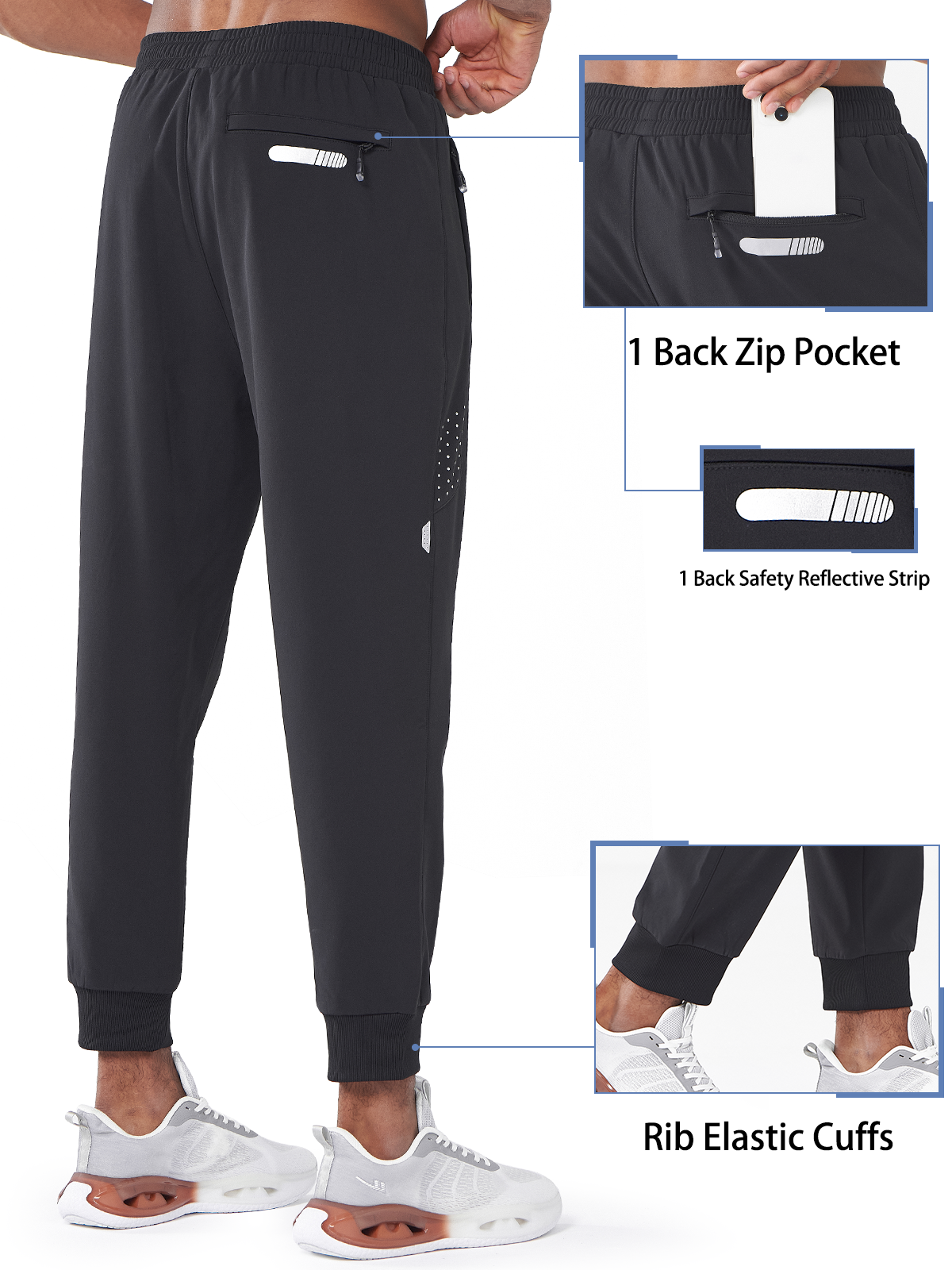 
Mens Black Fleece Vuori Joggers Workout Hiking Sweatpants With Zipper Pocket Back