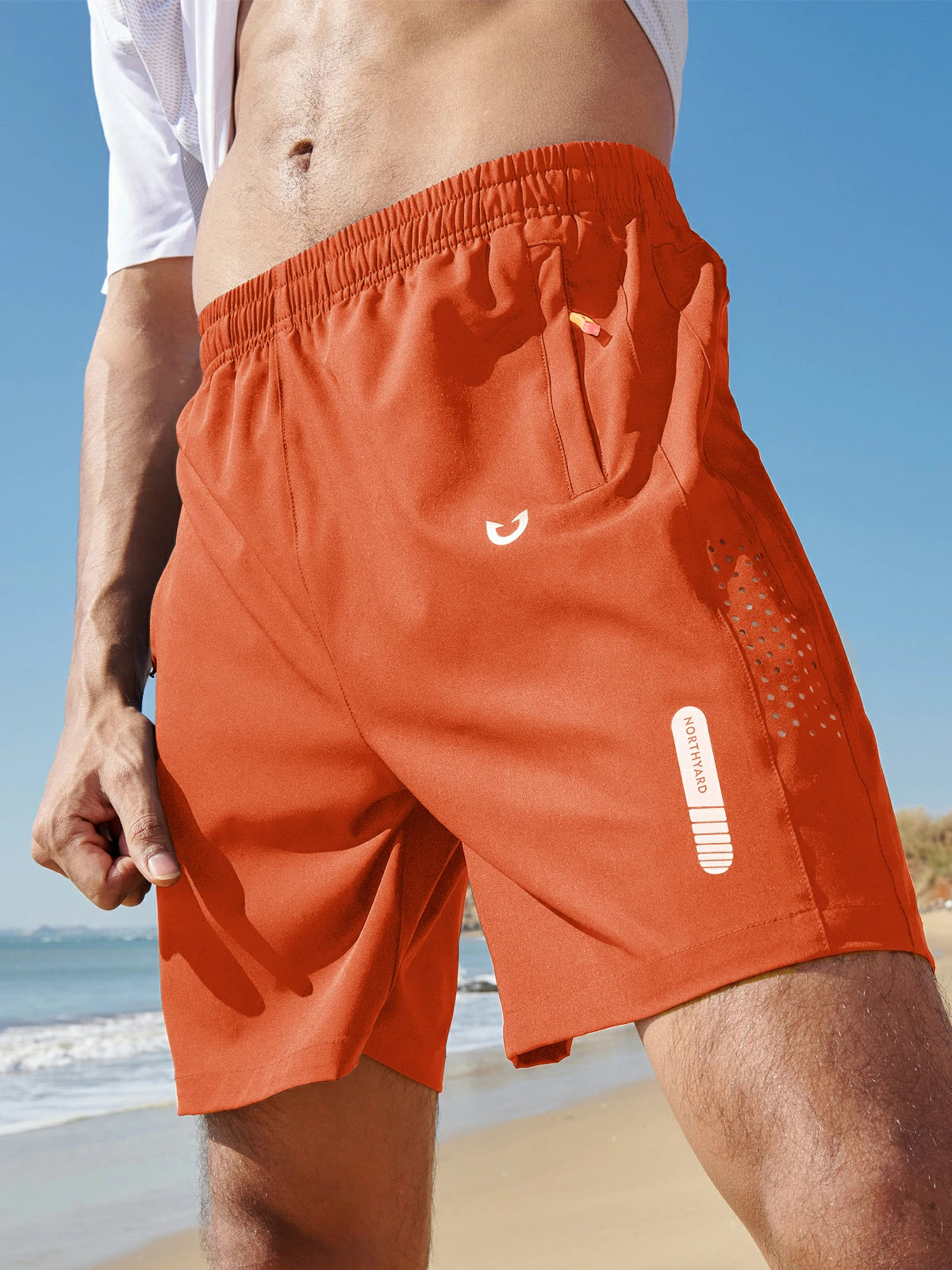 Men's Athletic Workout 7 Inch Gym Shorts with Zipper Pocket for Hiking