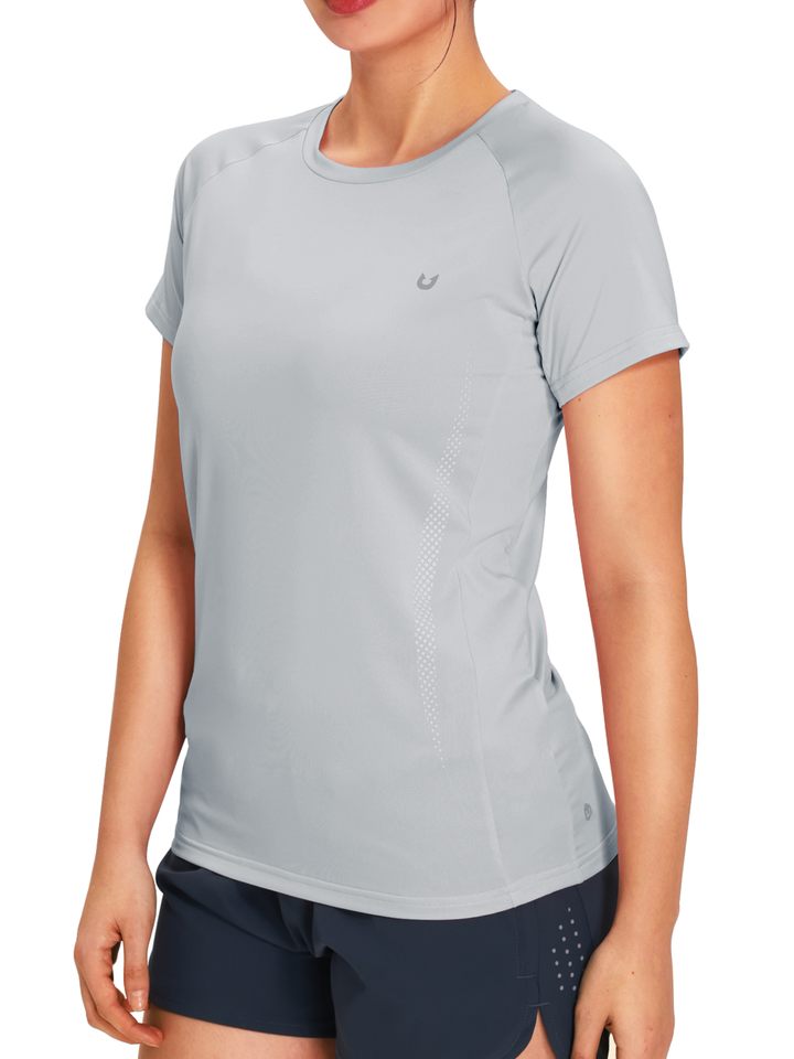 Women's Light Grey Yoga Compression Running T Shirts Quick-Dry
