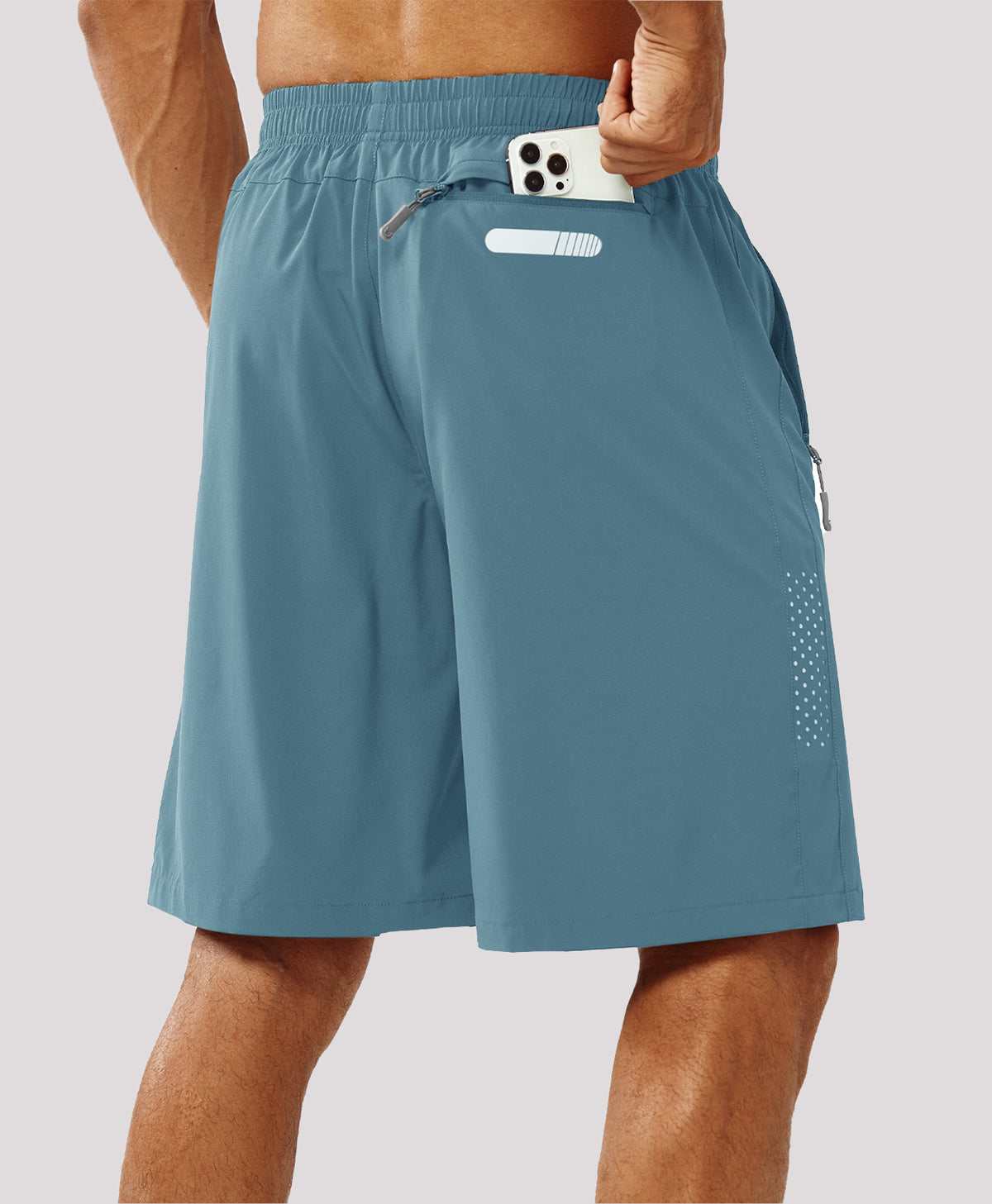 
Men's Hiking 9 Inch Inseam Athletic Shorts Quick Dry Fit Gym Workout — Grey Blue