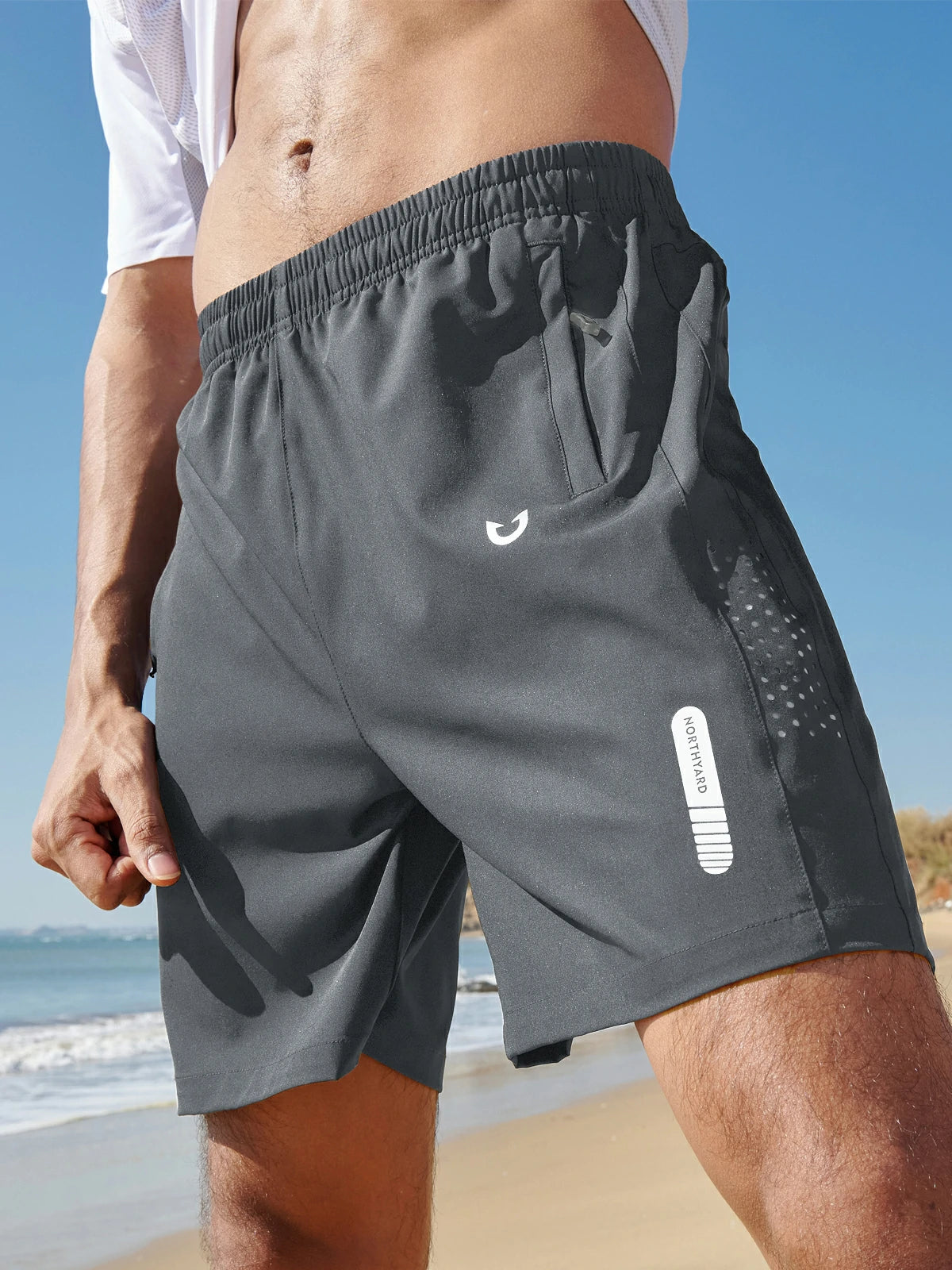 Men's Athletic Workout 7 Inch Gym Shorts with Zipper Pocket for Hiking