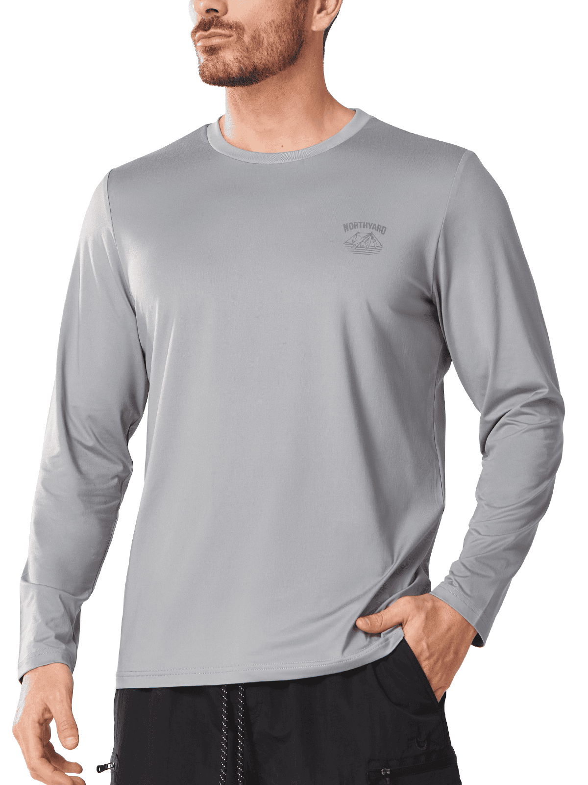Lightgrey Men's UPF 50+ Long Sleeve Sun Protection Shirt - Front View