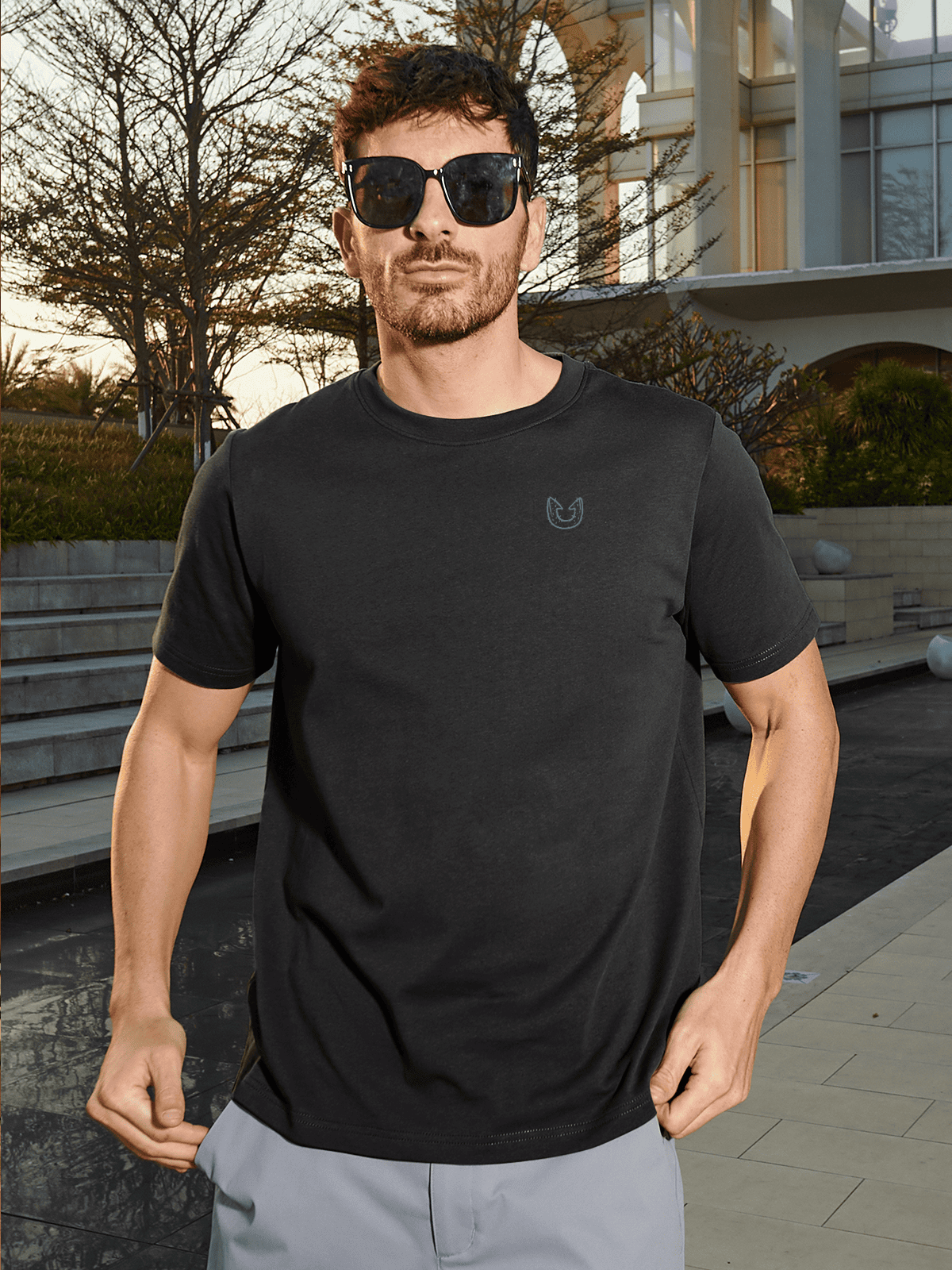 Black Men's 100% Cotton Graphic T-Shirt On-Model - Relaxed Fit Adventure Lifestyle