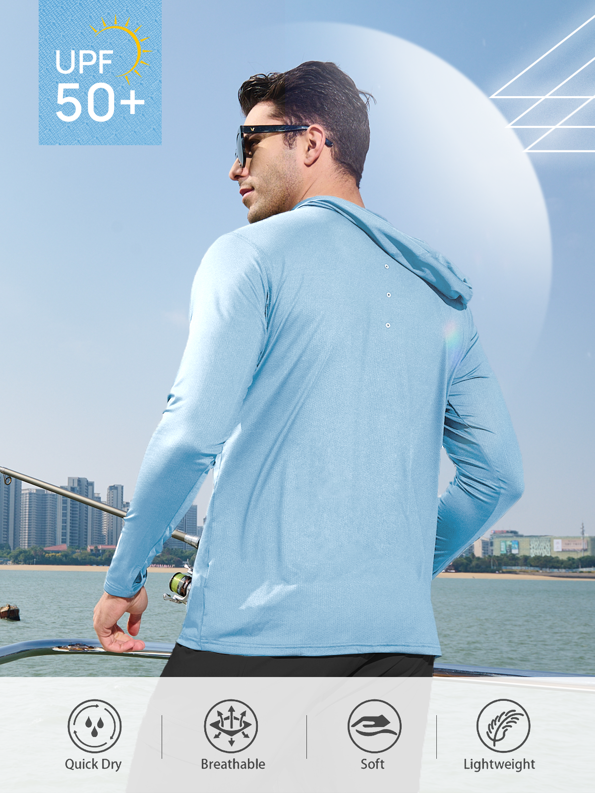Men's Sun Hoodie Long Sleeve T Shirt UV Protection for Fishing Swim
