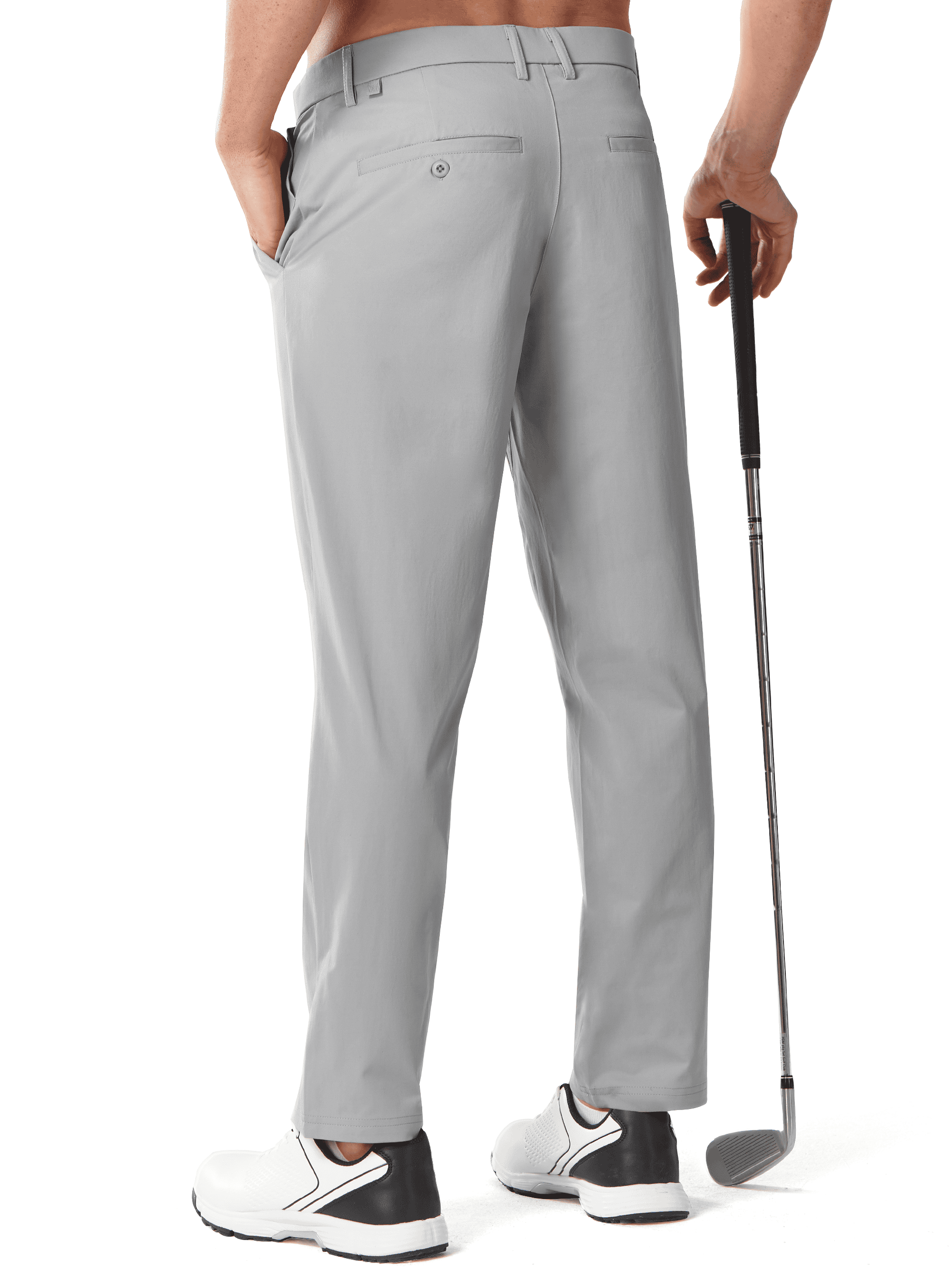 Light grey Wrinkle-Resistant Flat Front Trousers - Back View