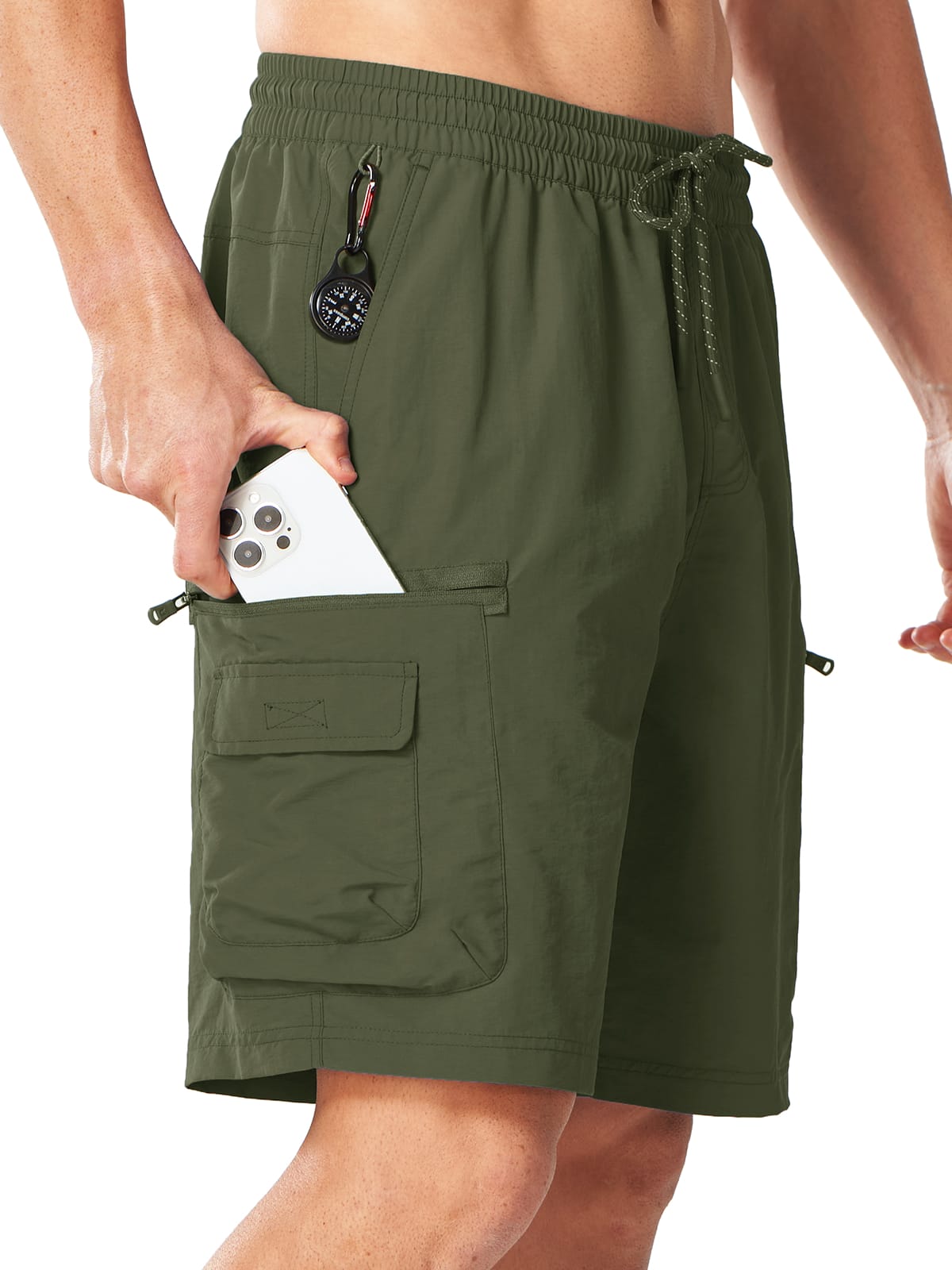 Armygreen Lightweight Outdoor Summer Shorts - Side Profile