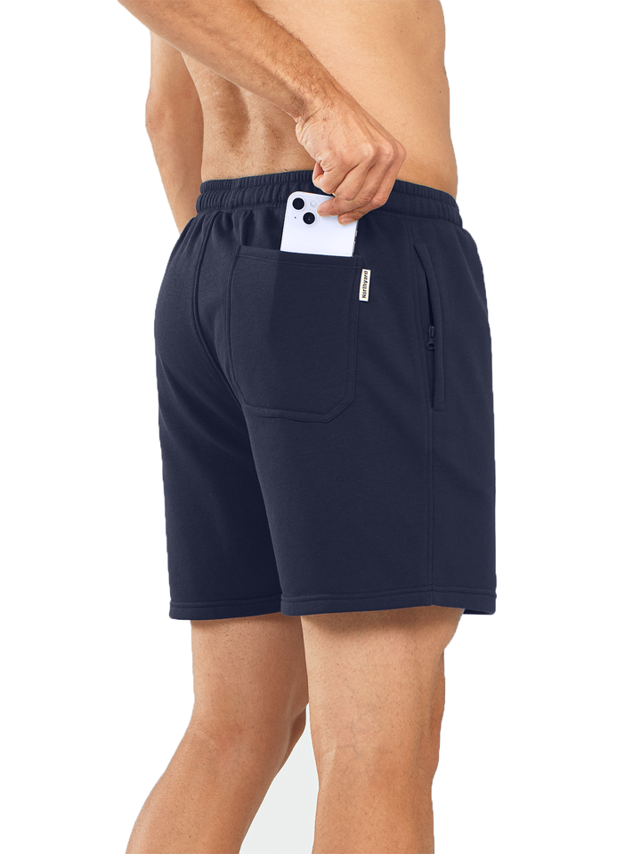 Northyard Men's Navy Cotton 5 inch Lounge Sweat Shorts with Pockets for Work Running Back