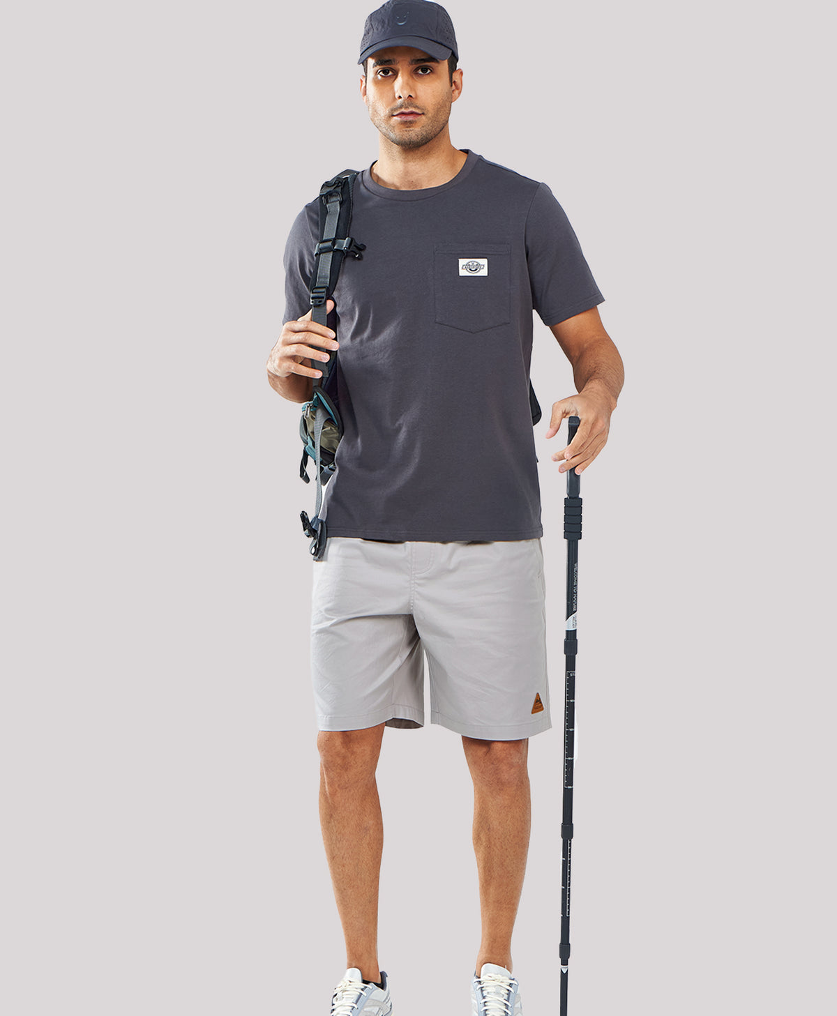 
Men's 9" Cotton Flat Front Hiking Shorts with Zipper Pockets — Light Grey
