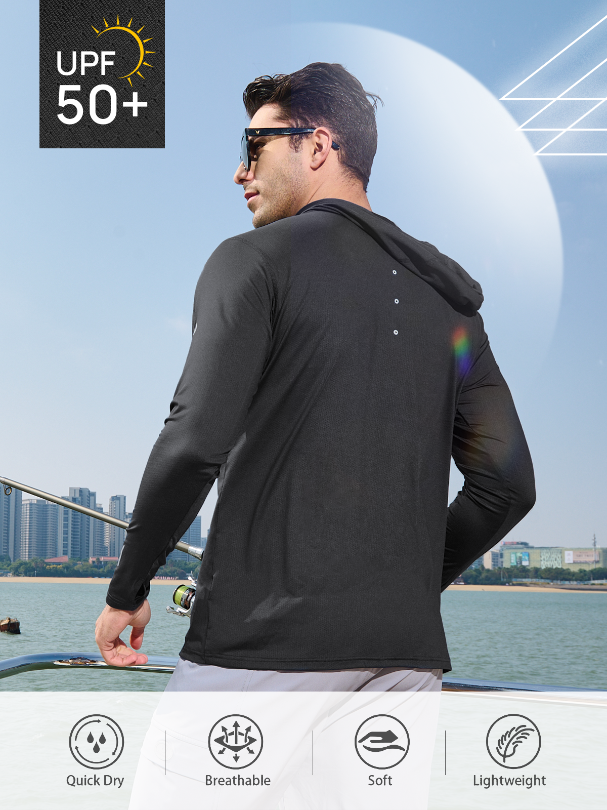 Men's Sun Hoodie Long Sleeve T Shirt UV Protection for Fishing Swim