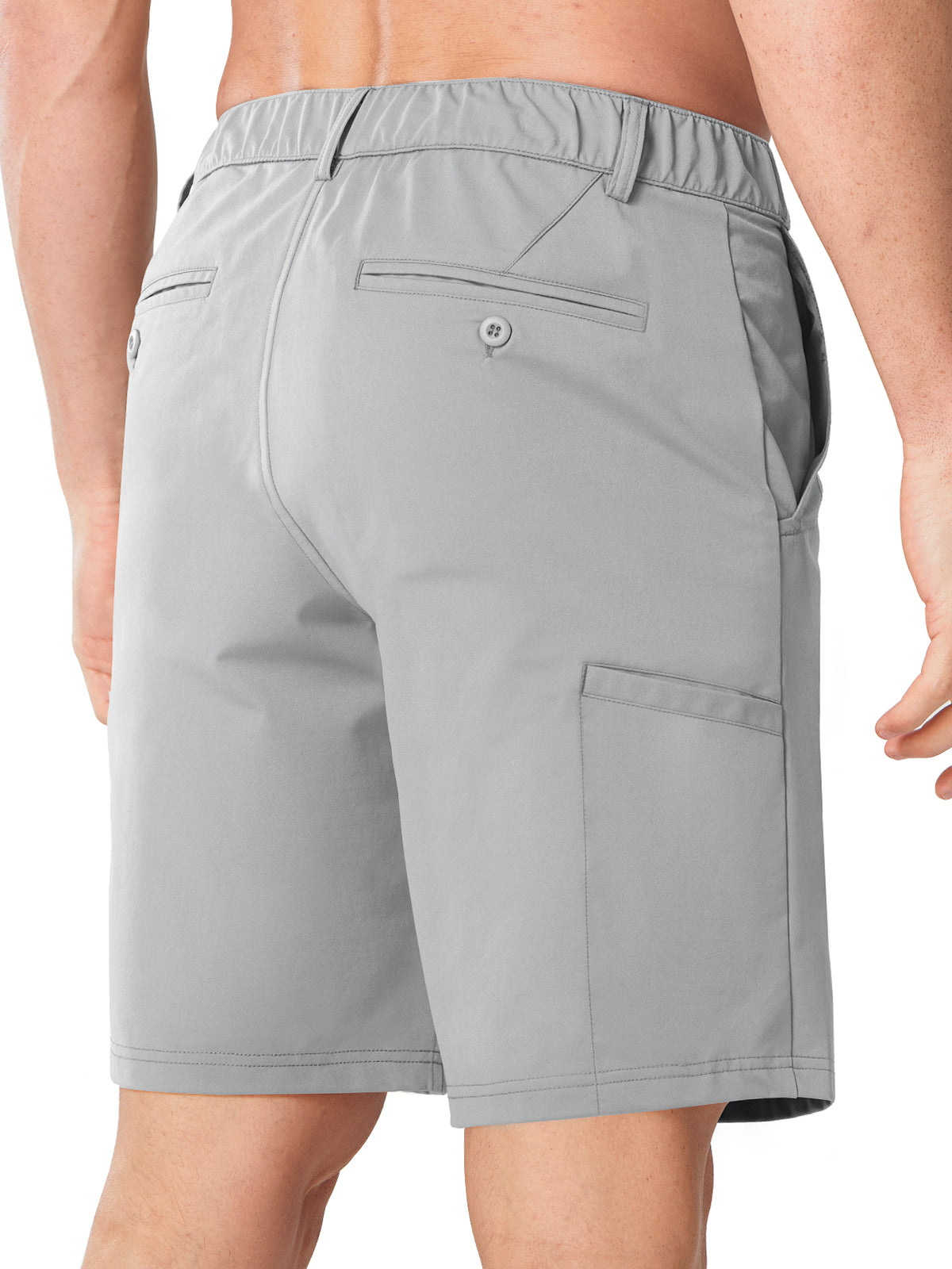 Lightgrey Men's Performance Work Shorts - Back View Featuring Secure Button-Closure Pockets