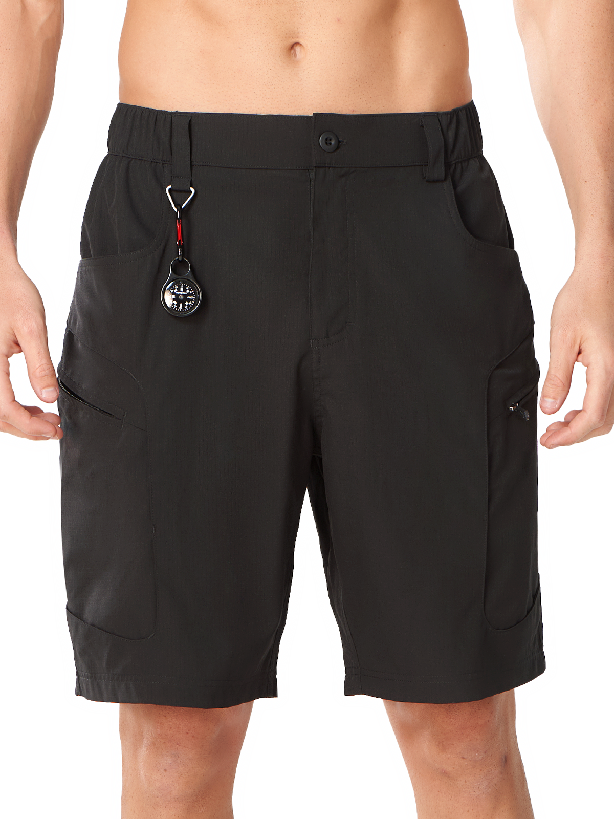 Black Men's 9 Inch Inseam Hiking Shorts - Front View Quick Dry Summer Tactical Shorts