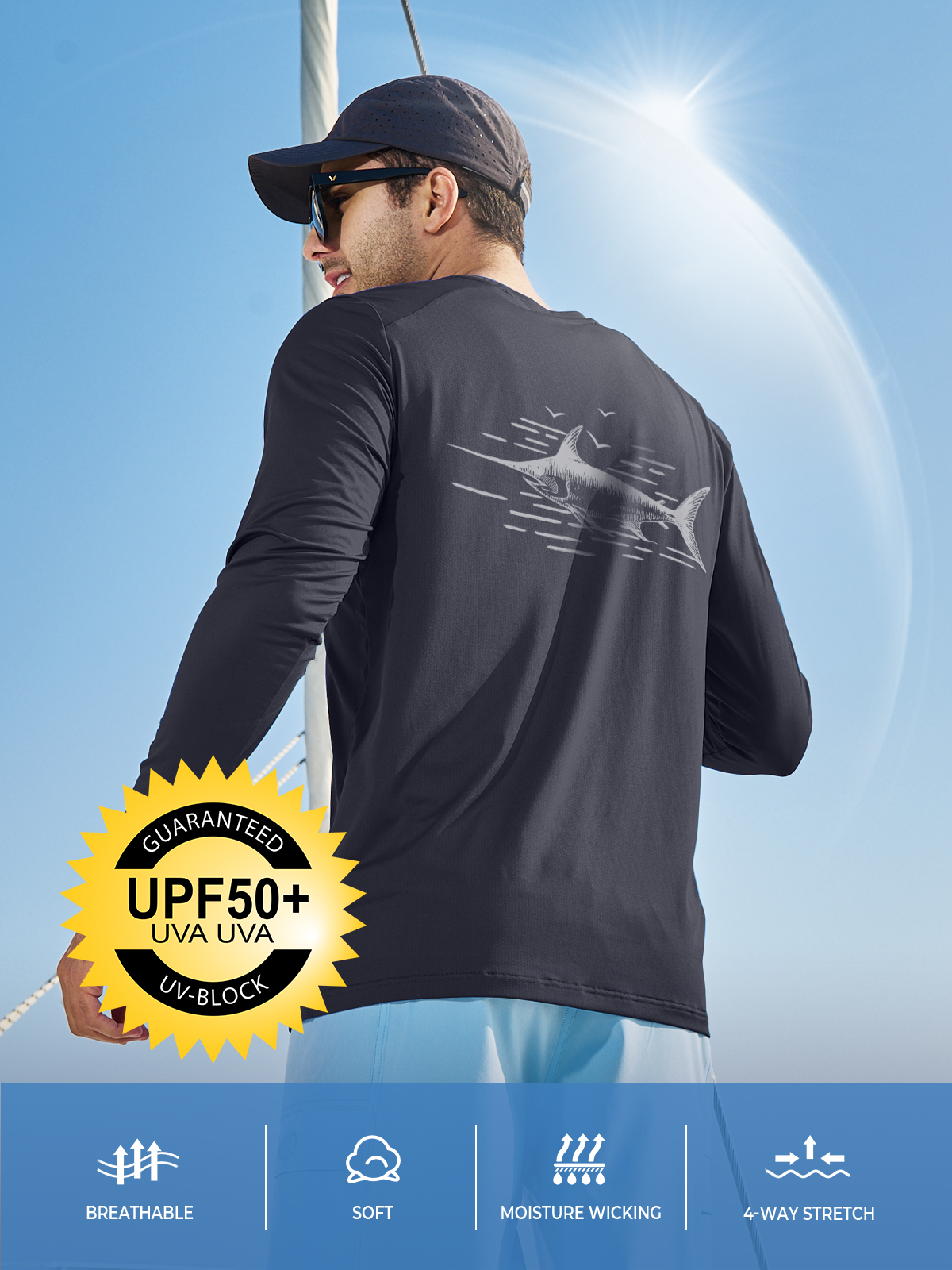 
NORTHYARD Men's Dark Grey Sun Protection UV Fishing T Shirts Crewneck Long Sleeve for fashion