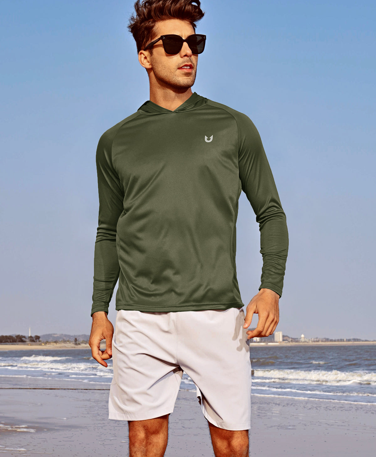 
Men's Fishing Sun Hoodie T Shirt Lightweight Long Sleeve for Workout — Army Green