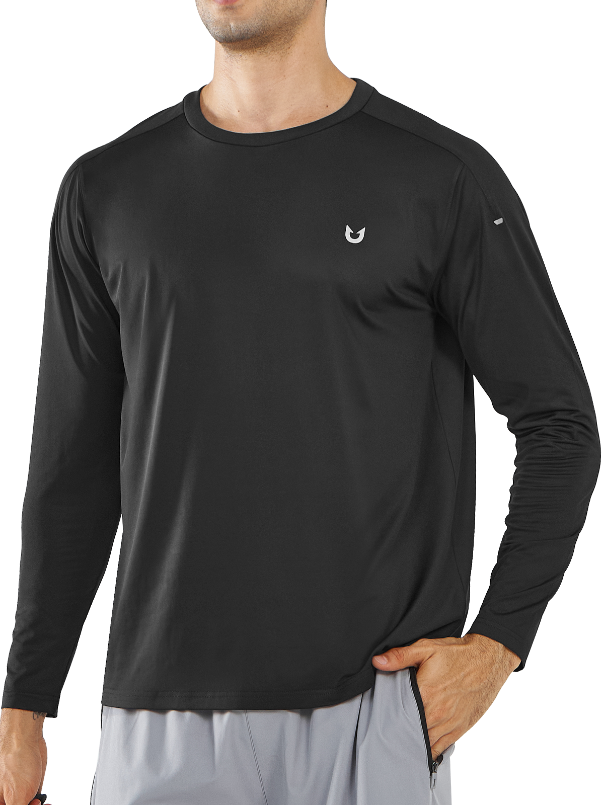 Northyard Men's Black Gym Long Sleeve T Shirts Wicking Breathable for Running Fitness Front